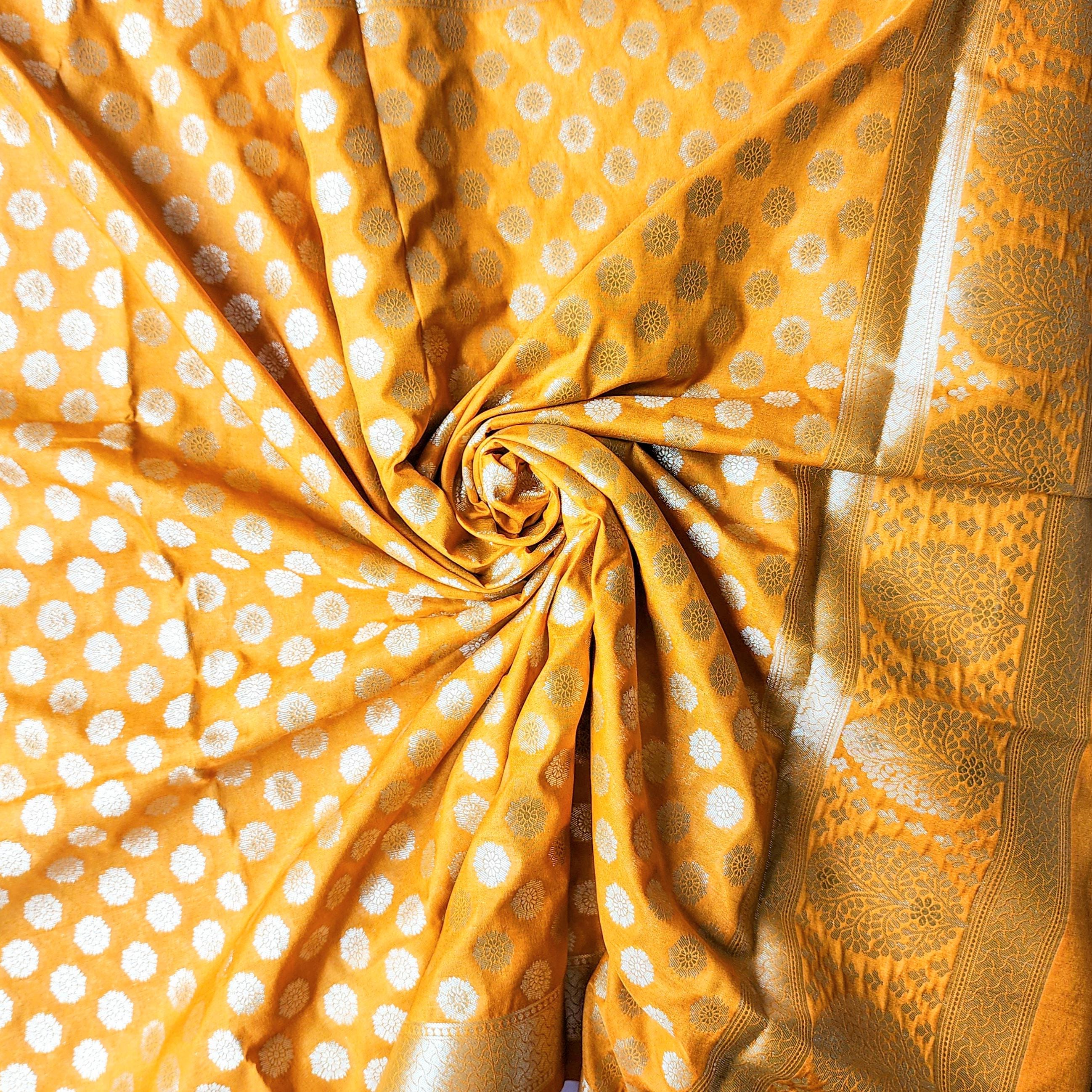 Mustard Yellow Banarasi Dupatta with Soft Polka Dots