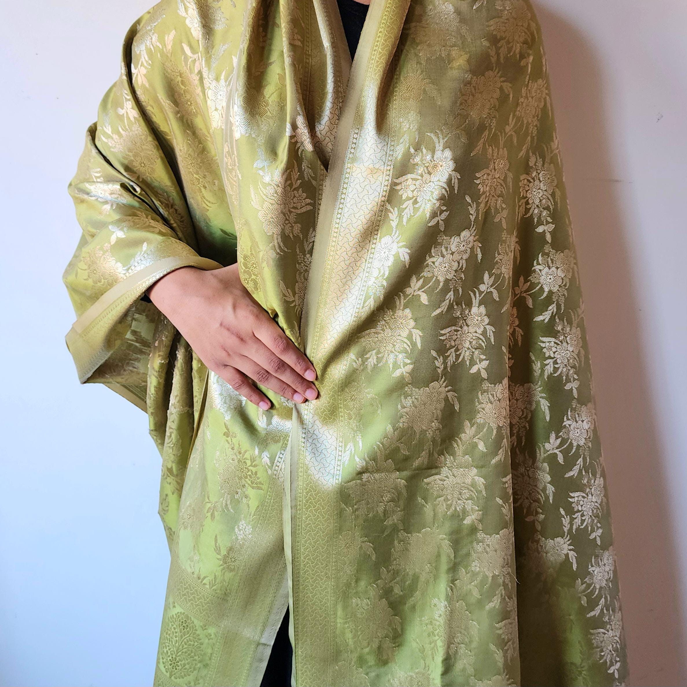 Sage Green Banarasi Dupatta Floral Brocade Zari, Subtle Heritage Grace