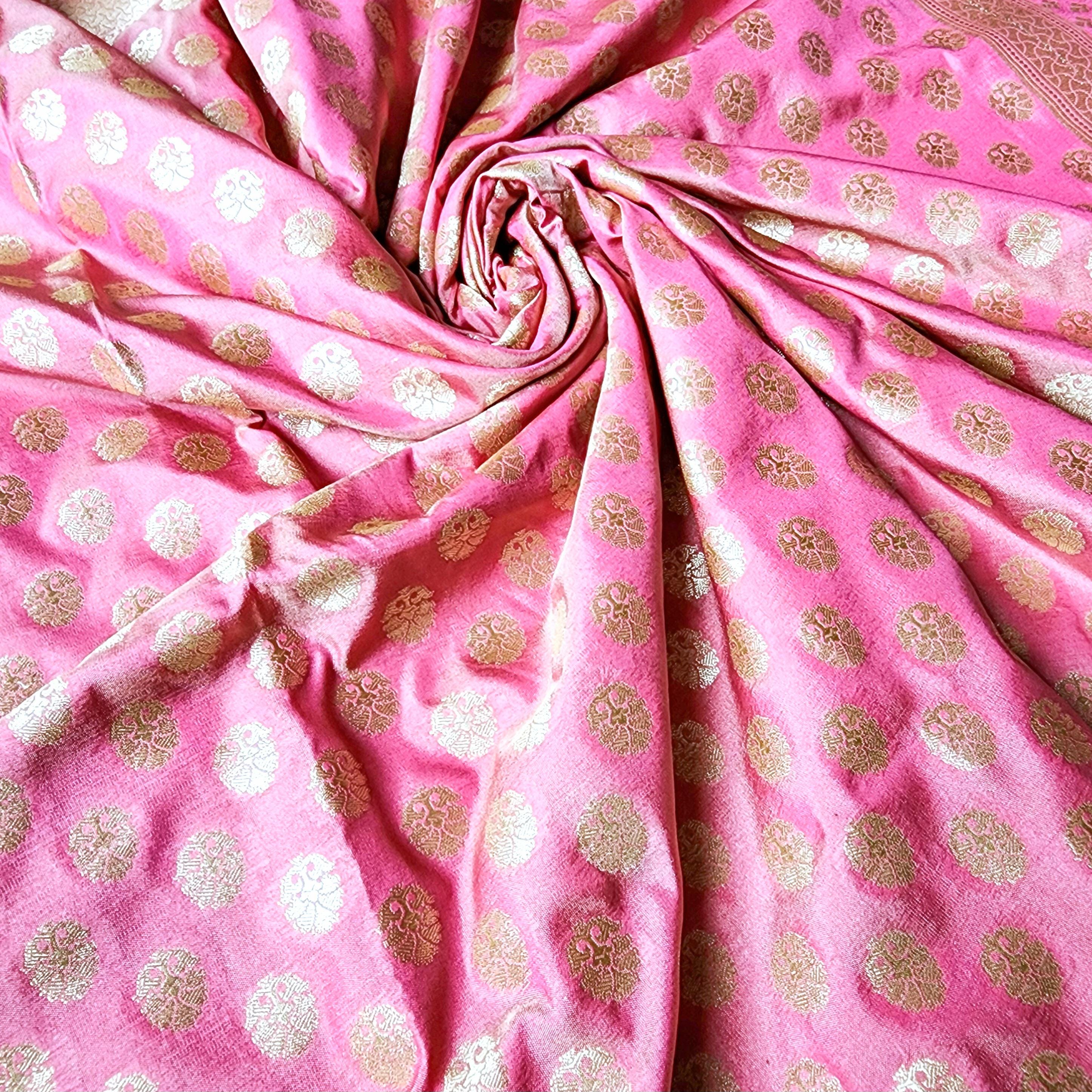 Rose Pink Banarasi Dupatta Golden Butti Weave, Sweet Pastel Perfection