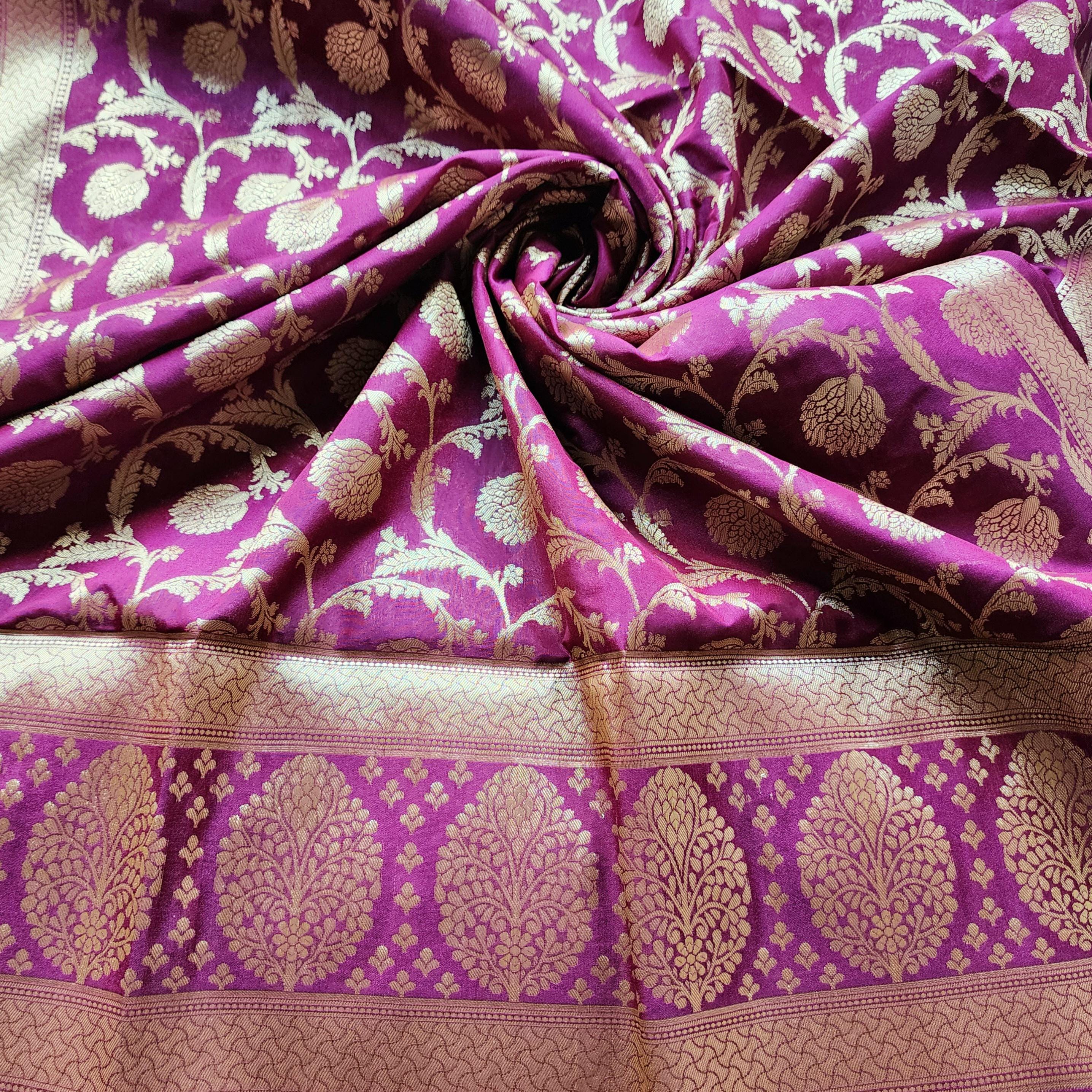 Royal Wine Banarasi Dupatta Zari Blossom Motifs, Purple Evening Look