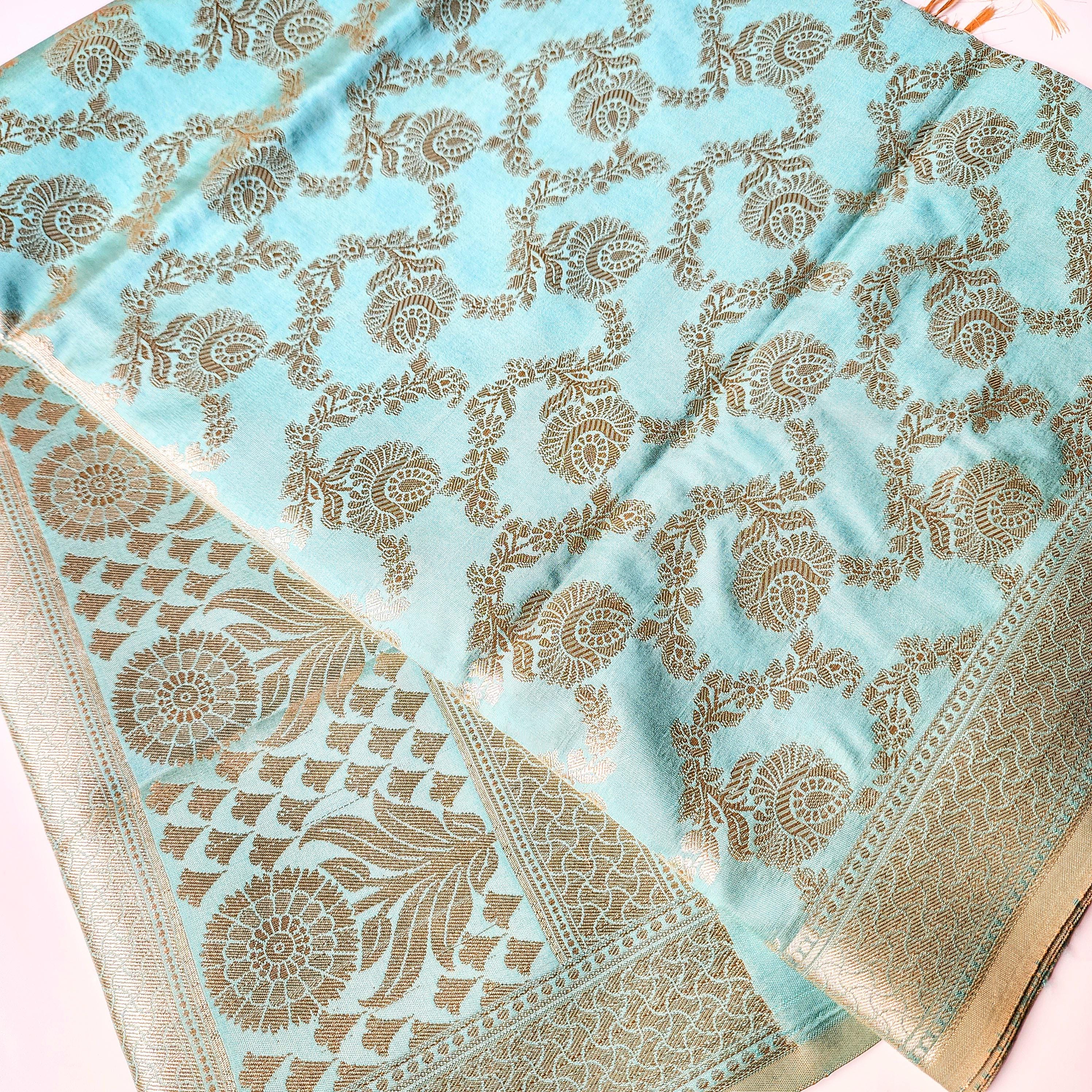 Serene Sky Blue Banarasi Dupatta Golden Floral Weave, Breezy Festive Look