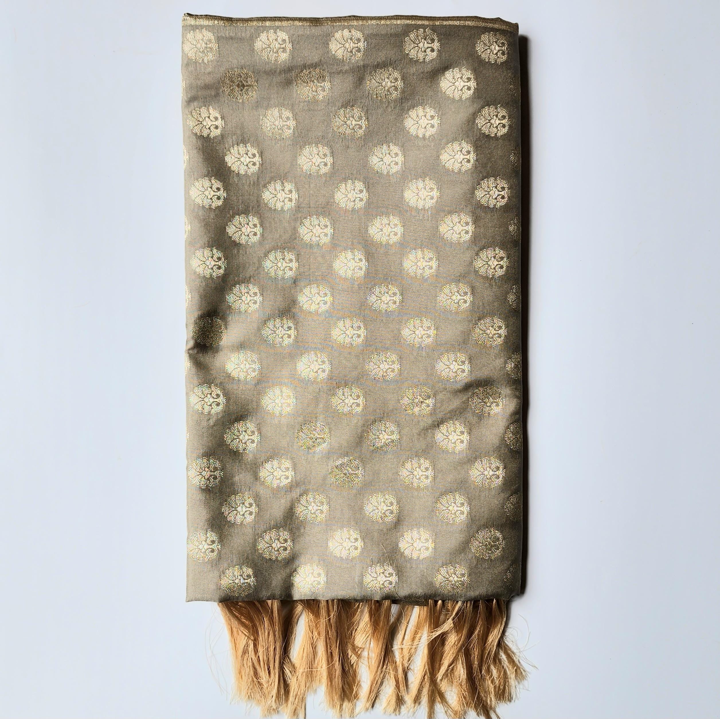 Silver Grey Banarasi Dupatta Subtle Golden Polka Buttis, Elegant Modern Look