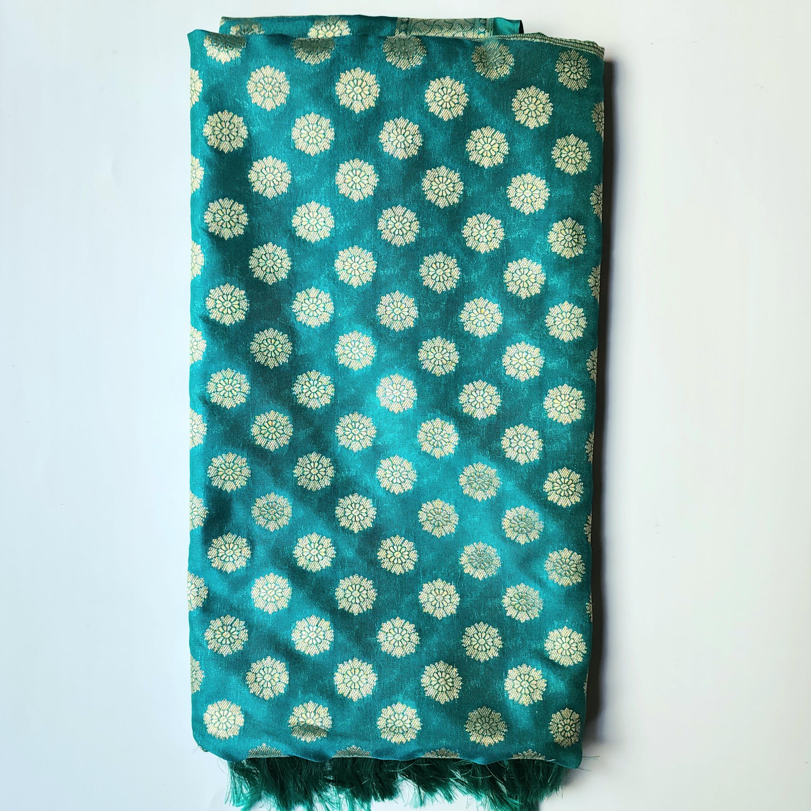 Turquoise Blue Banarasi Dupatta Golden Butti Work, Bright & Refreshing
