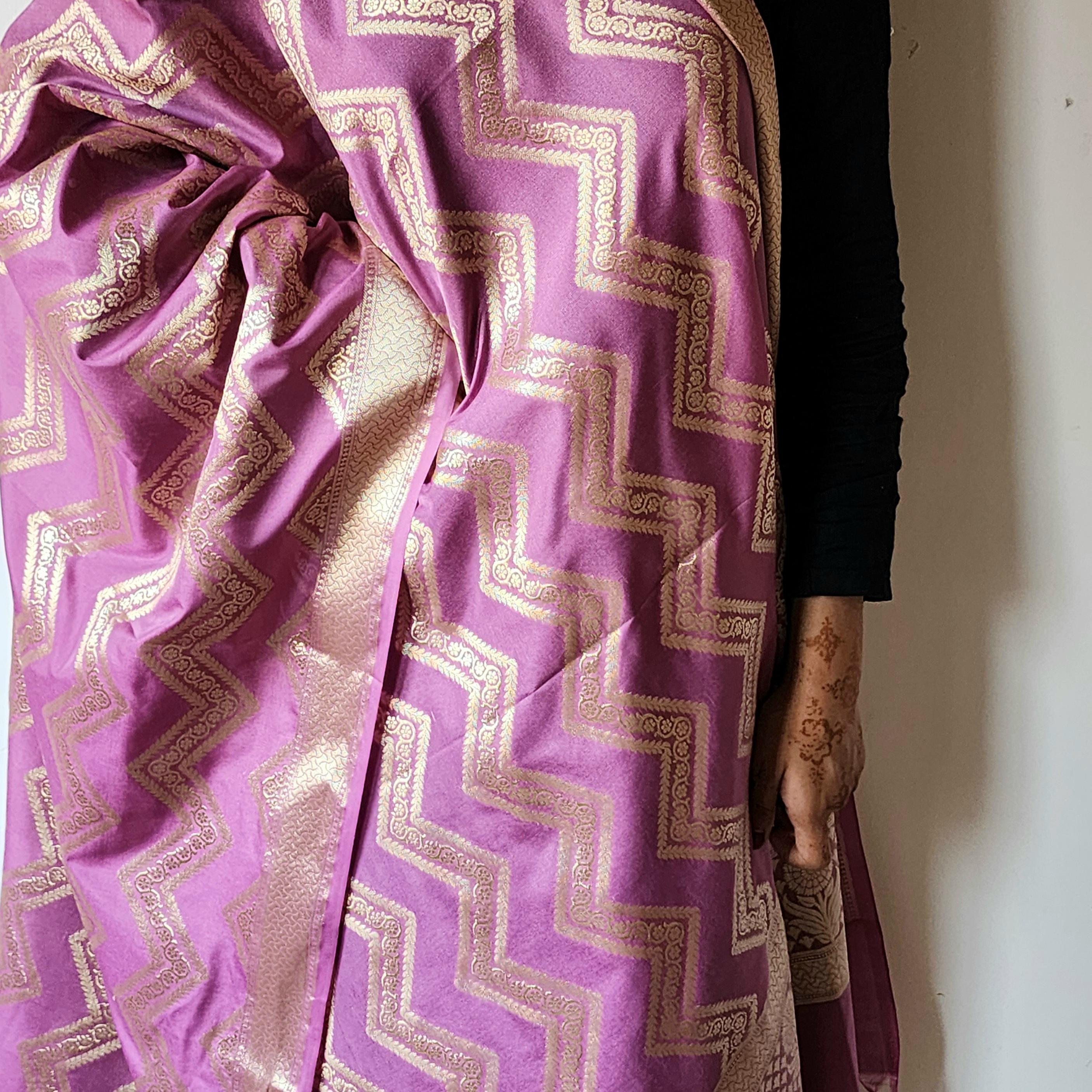 Orchid Purple Banarasi Dupatta Luxe Chevron Design, Perfect for Parties
