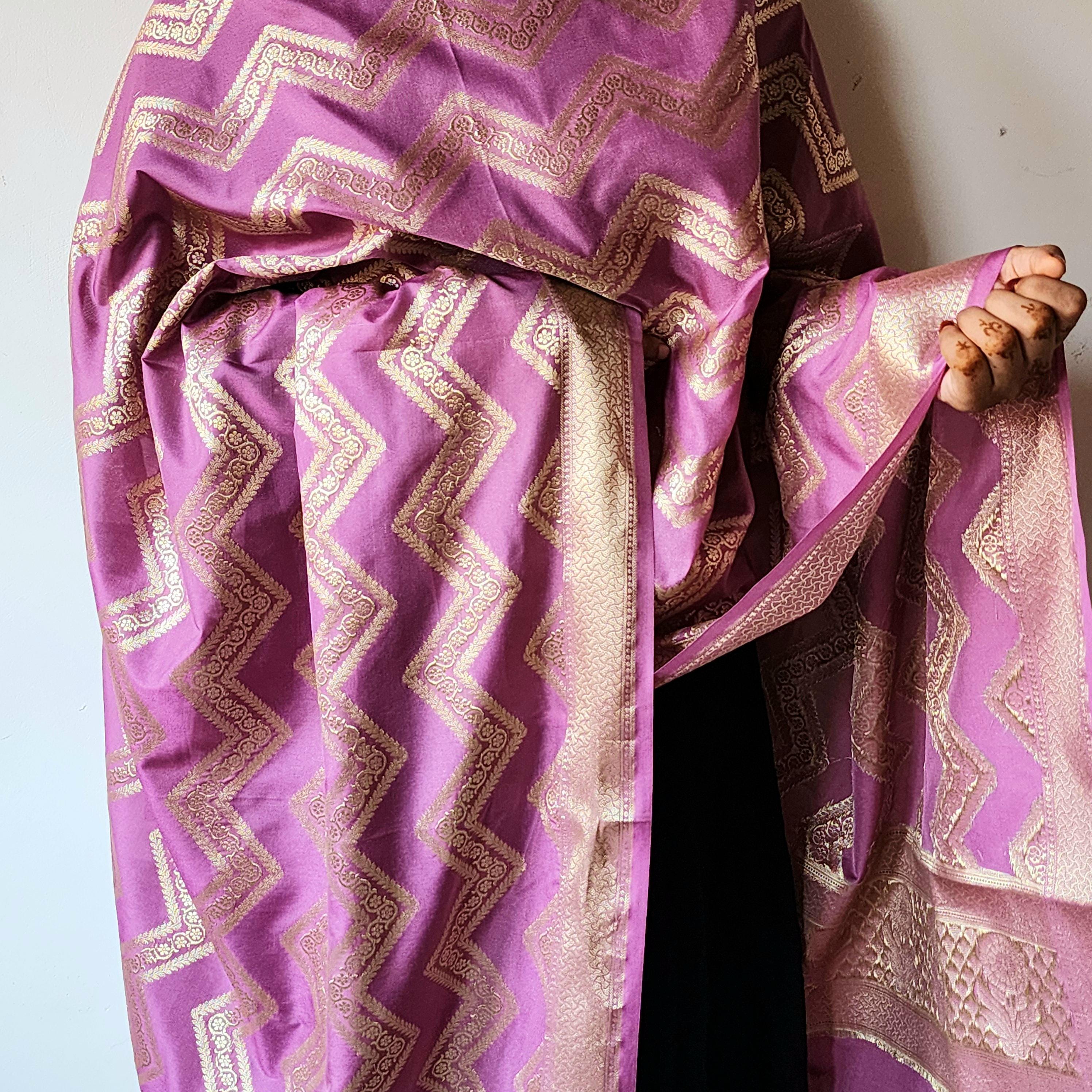 Orchid Purple Banarasi Dupatta Luxe Chevron Design, Perfect for Parties