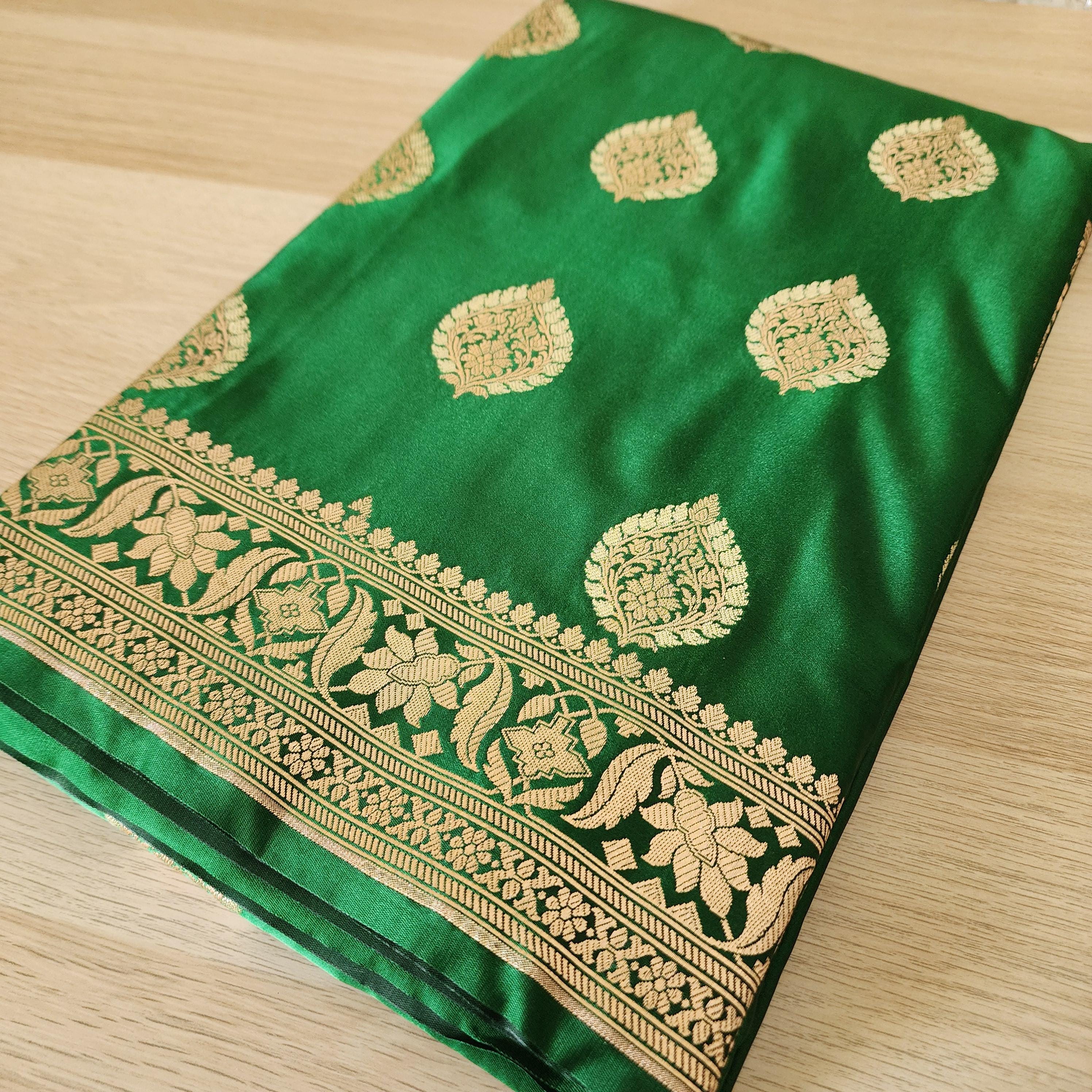 Royal Emerald Green, Pure Banarasi Katan Silk Saree with Rich Gold & Silver Zari Weaving