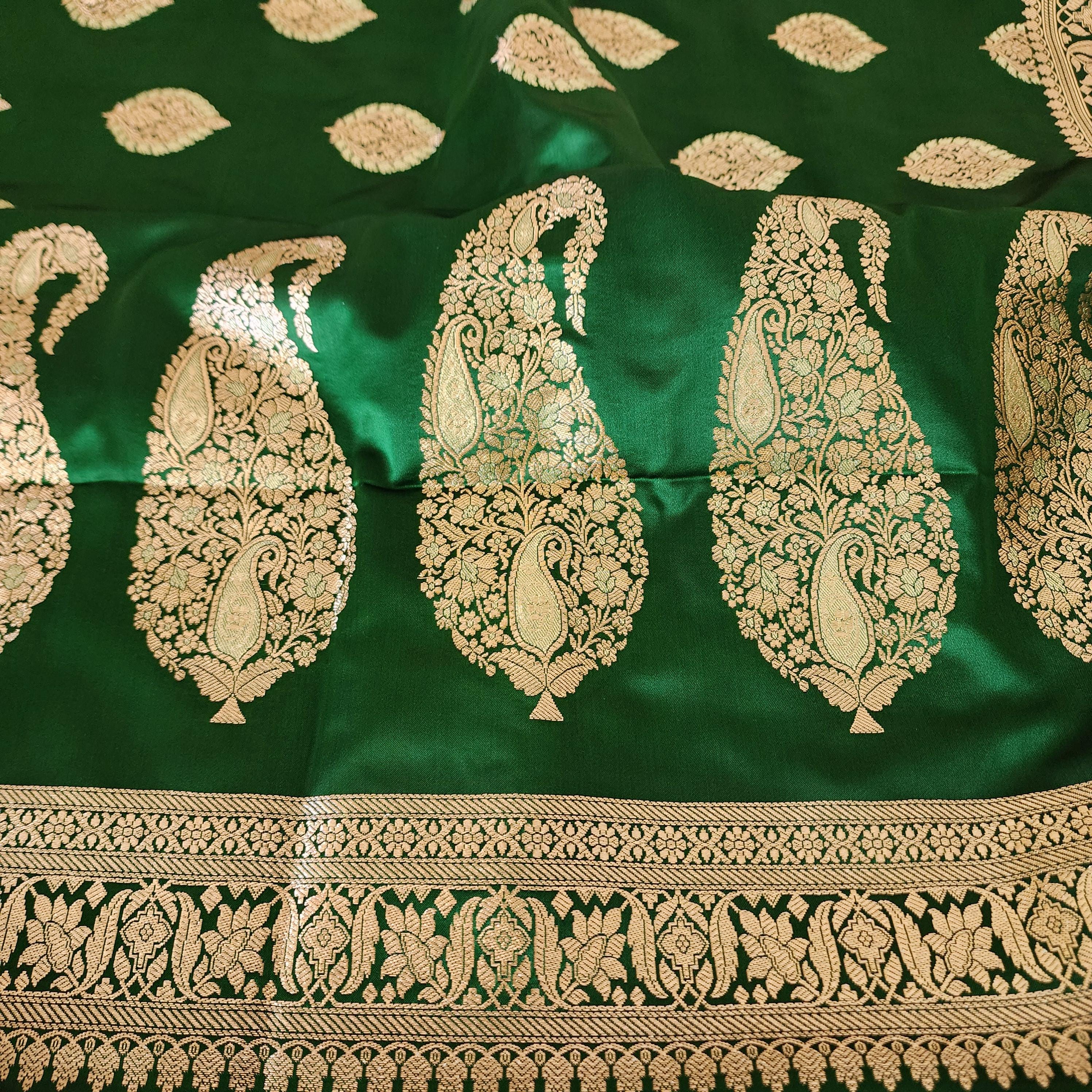 Royal Emerald Green, Pure Banarasi Katan Silk Saree with Rich Gold & Silver Zari Weaving