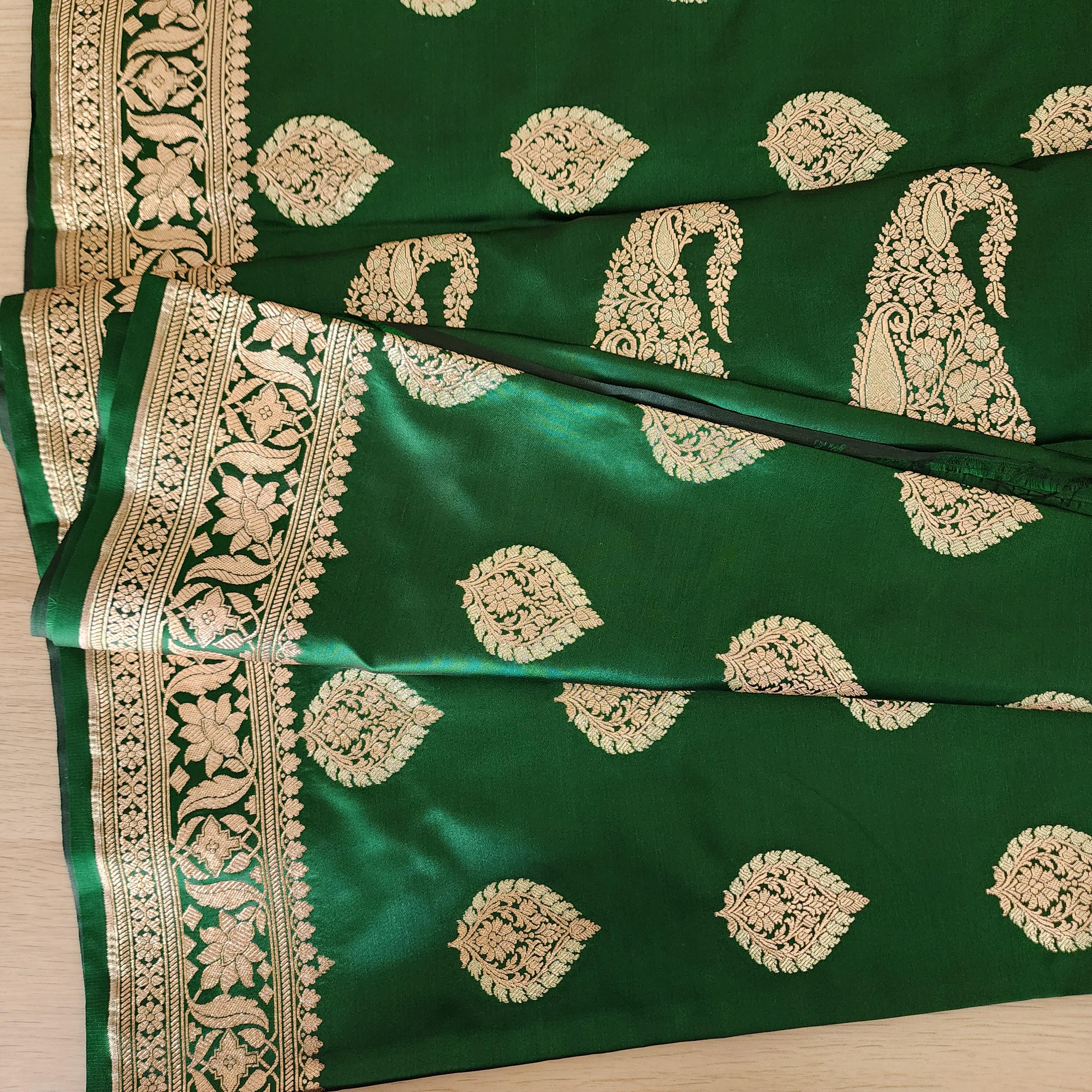 Royal Emerald Green, Pure Banarasi Katan Silk Saree with Rich Gold & Silver Zari Weaving