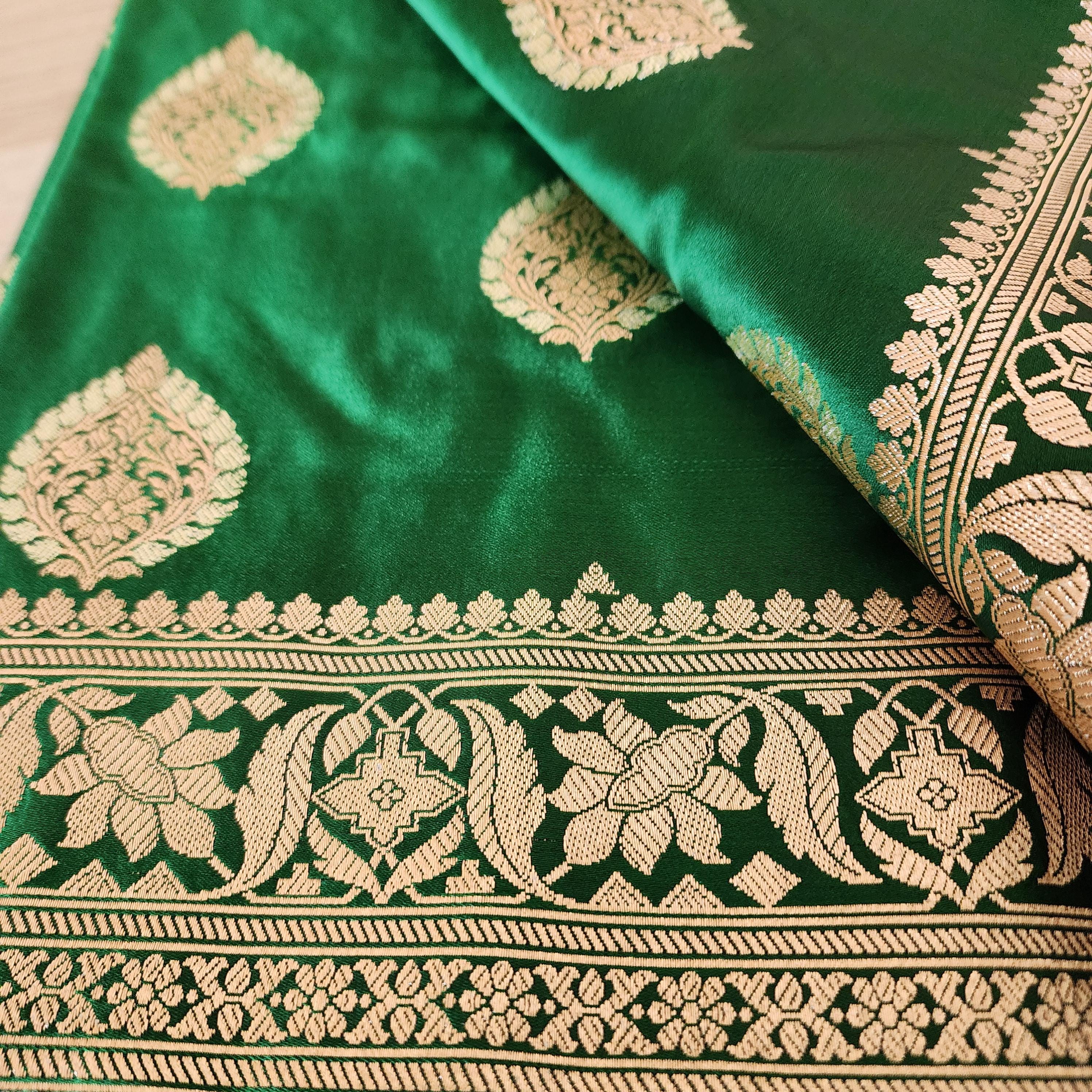 Royal Emerald Green, Pure Banarasi Katan Silk Saree with Rich Gold & Silver Zari Weaving