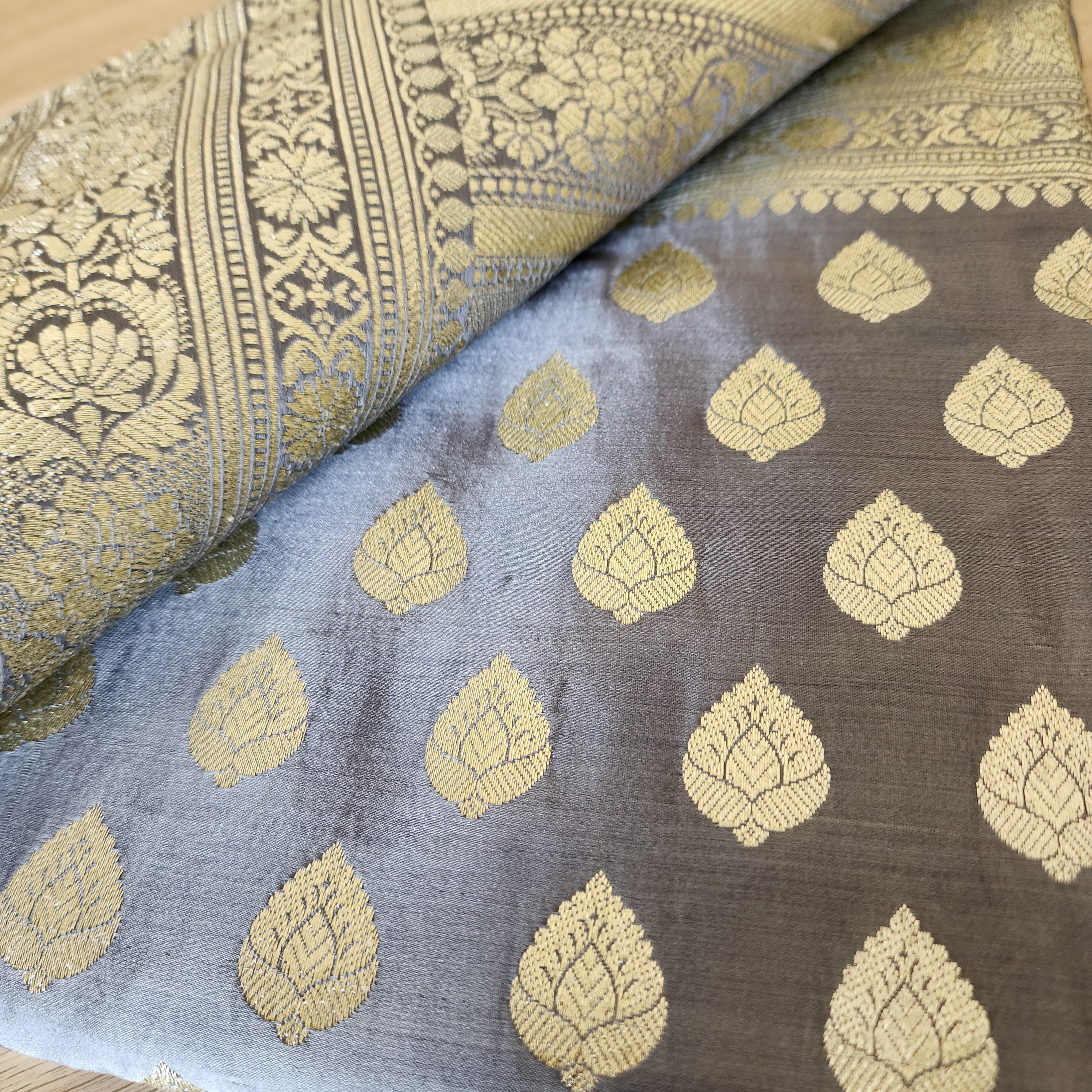 Slate Gray Pure Banarasi Katan Silk Saree with Rich Zari Weaving