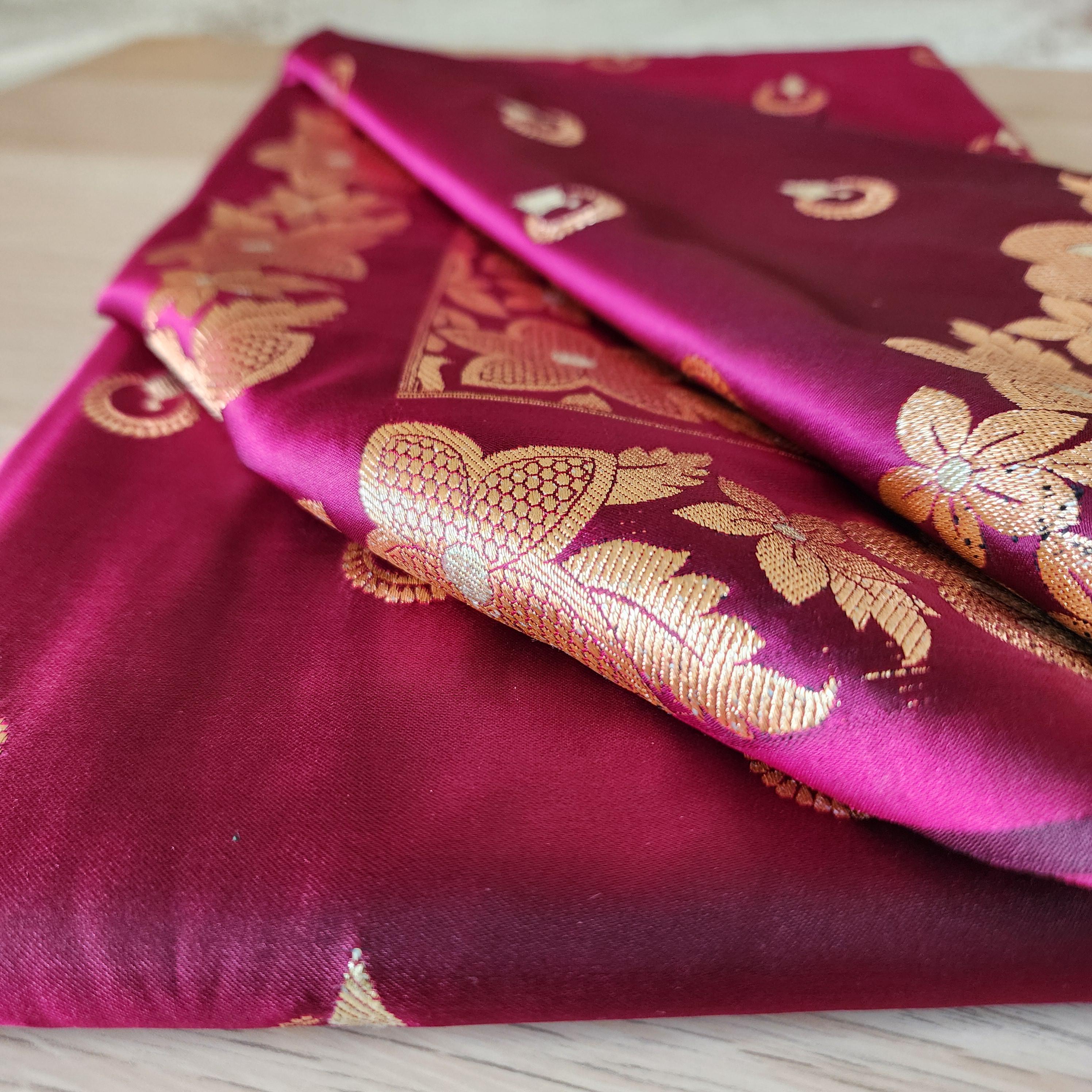Dark Magenta, Pure Banarasi Katan Silk Saree with Rich Gold & Silver Zari Weaving