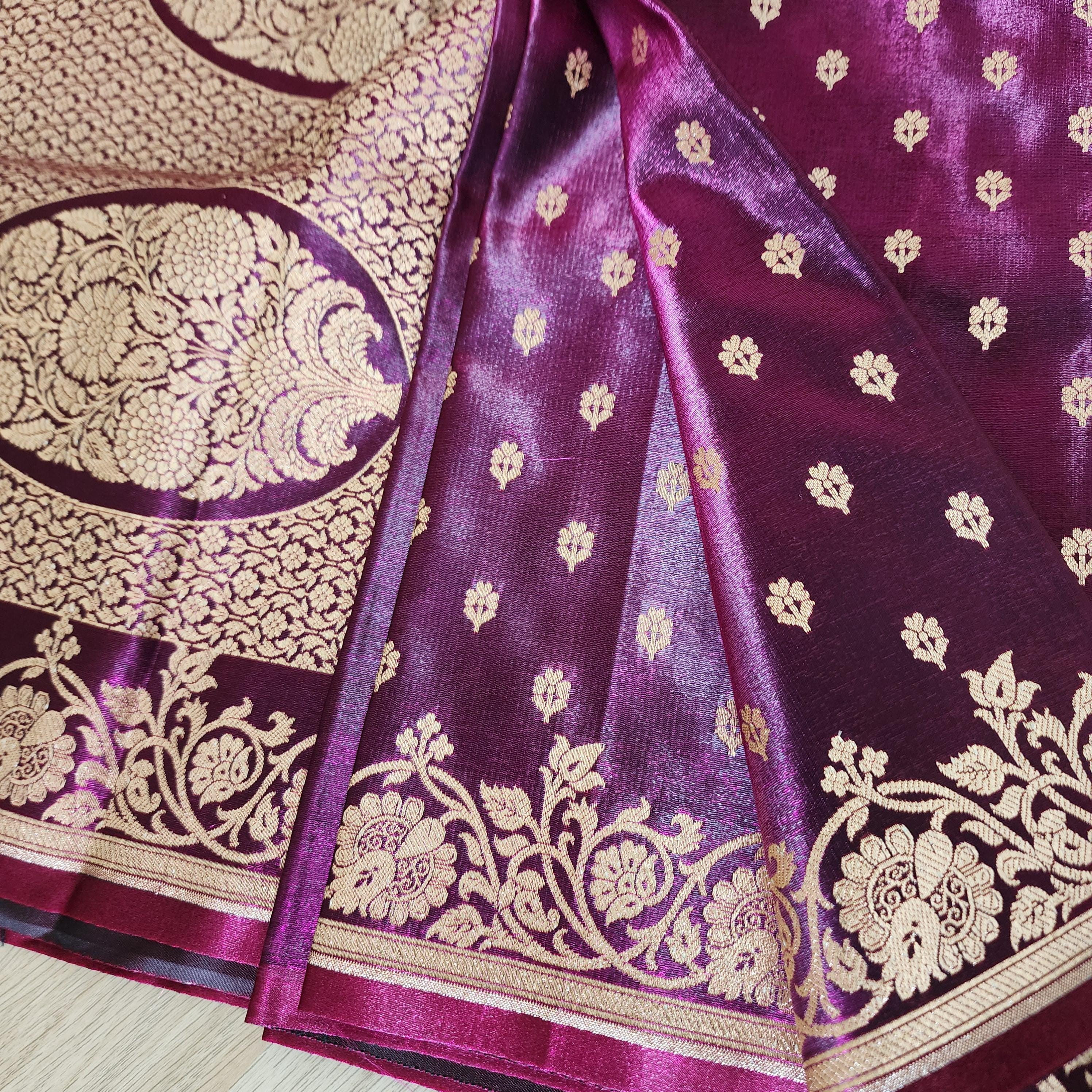 Timeless Deep Purple, Pure Banarasi Katan Silk Saree with Rich Gold & Silver Zari Weaving