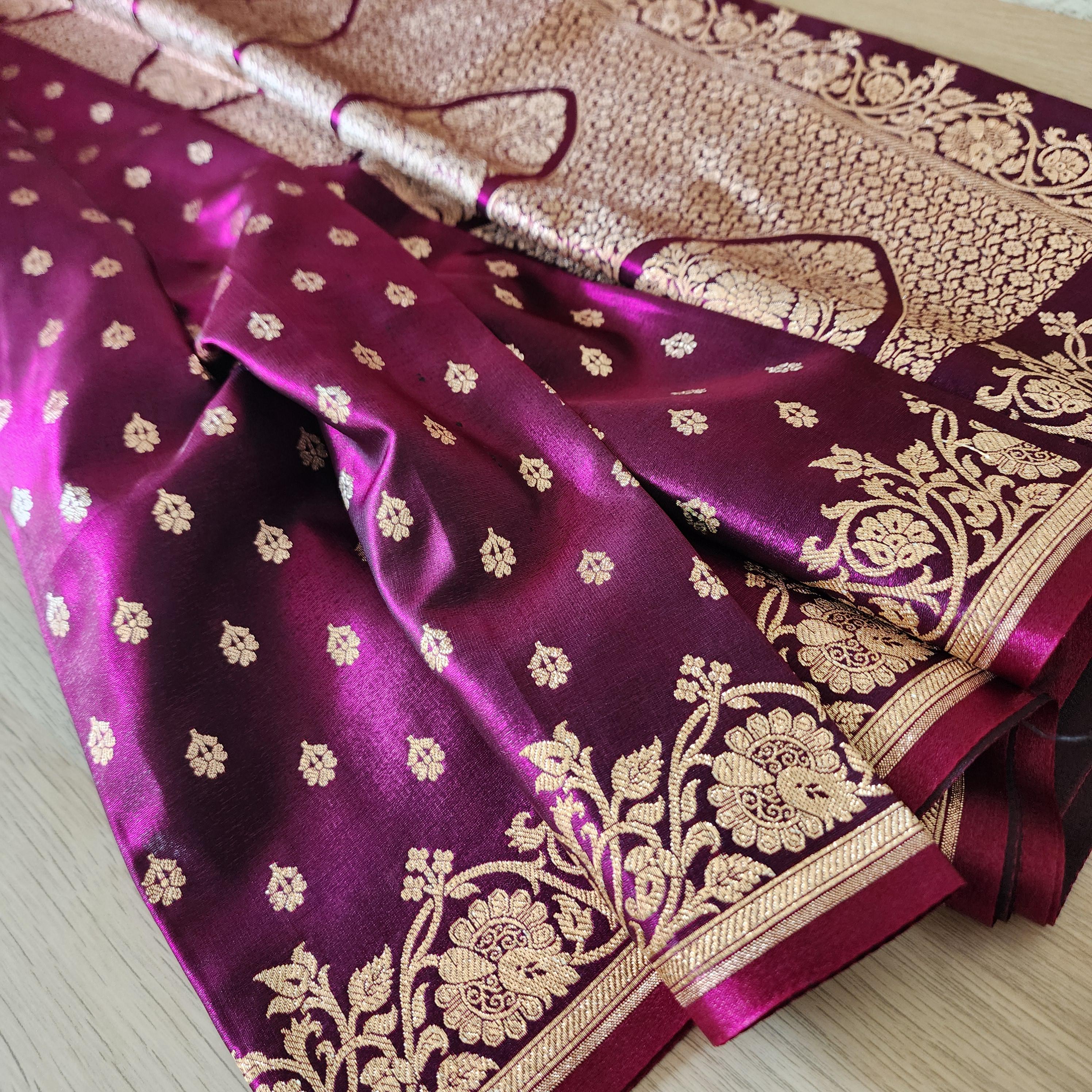Timeless Deep Purple, Pure Banarasi Katan Silk Saree with Rich Gold & Silver Zari Weaving