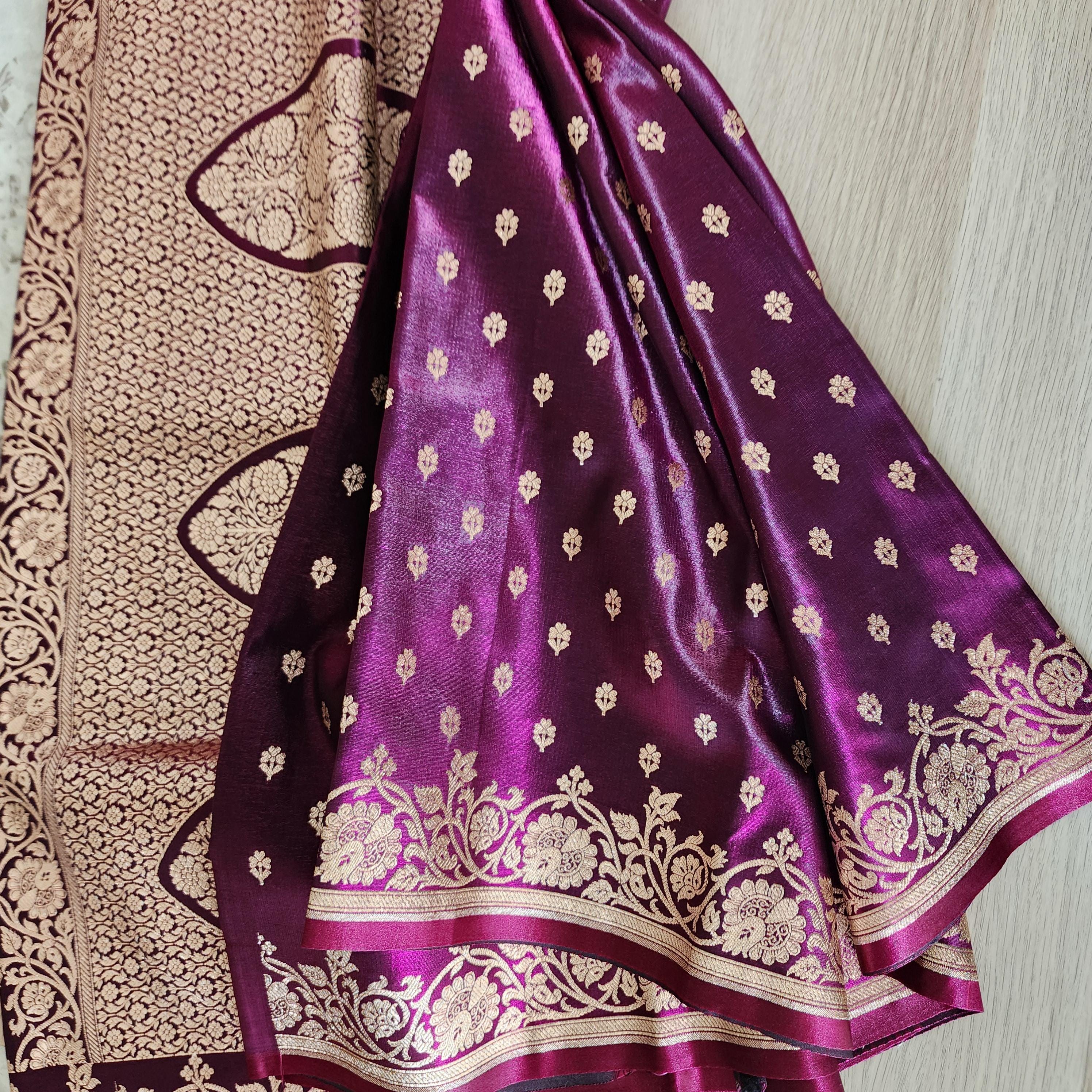 Timeless Deep Purple, Pure Banarasi Katan Silk Saree with Rich Gold & Silver Zari Weaving