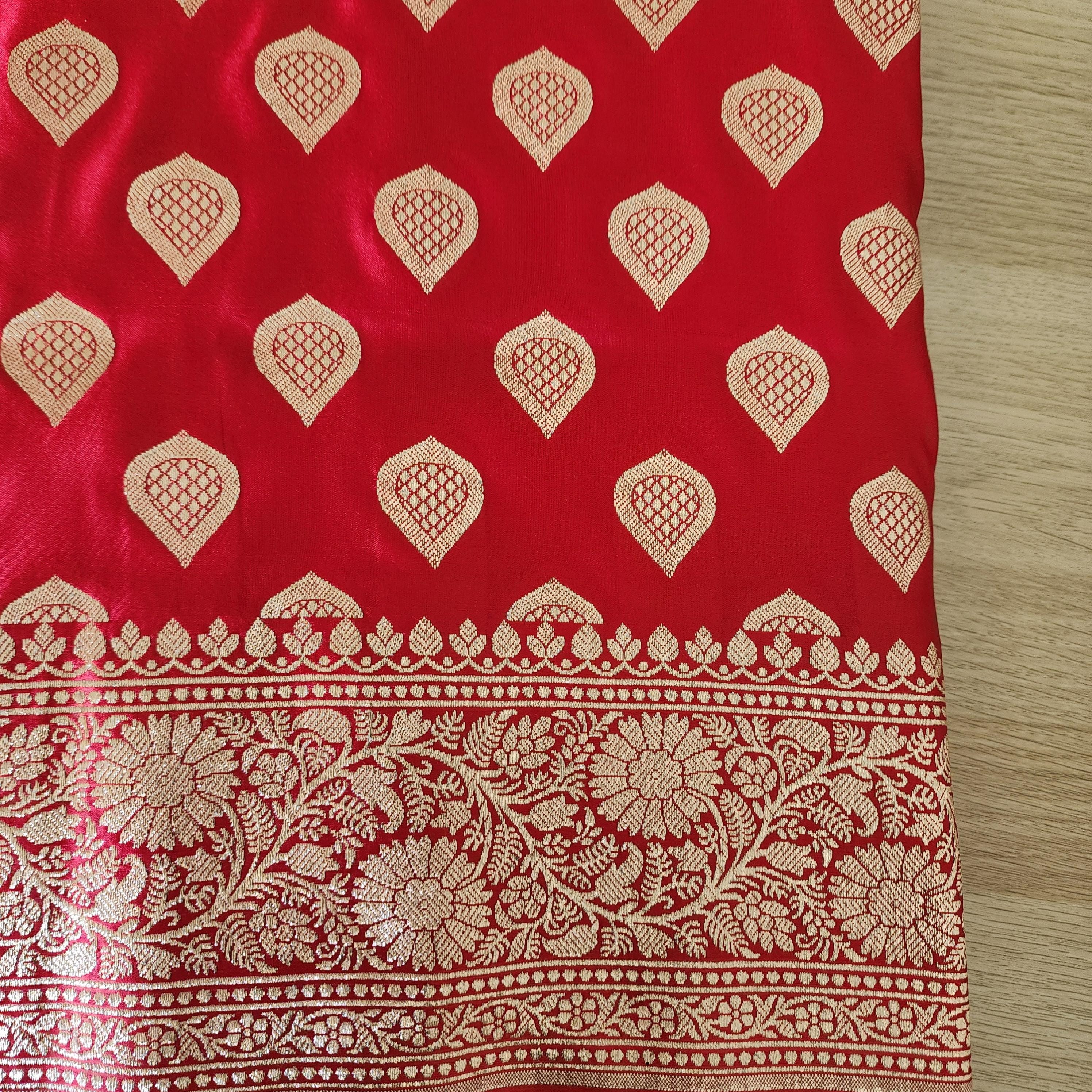 Coral Red, Pure Banarasi Katan Silk Saree with Rich Zari Weaving