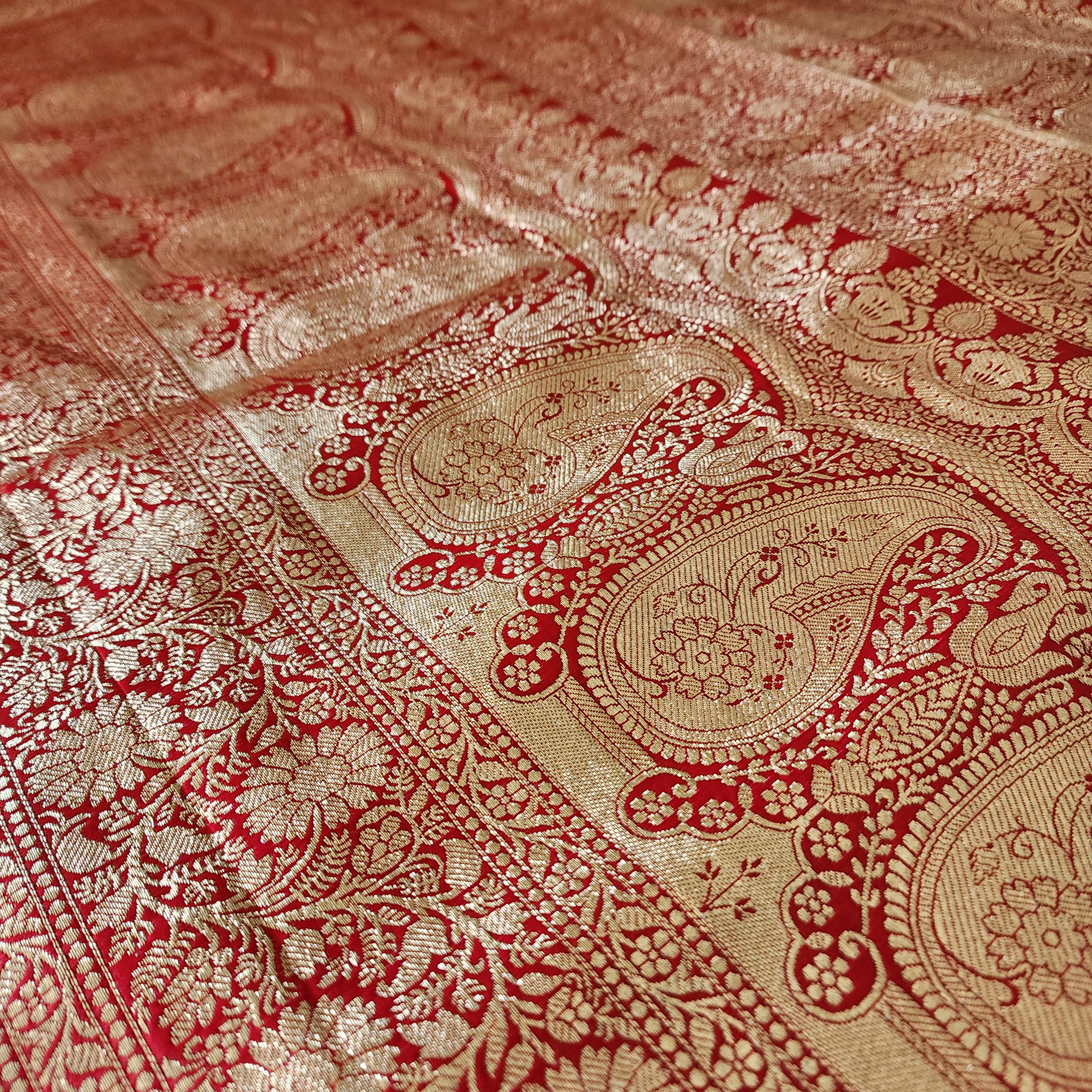 Coral Red, Pure Banarasi Katan Silk Saree with Rich Zari Weaving