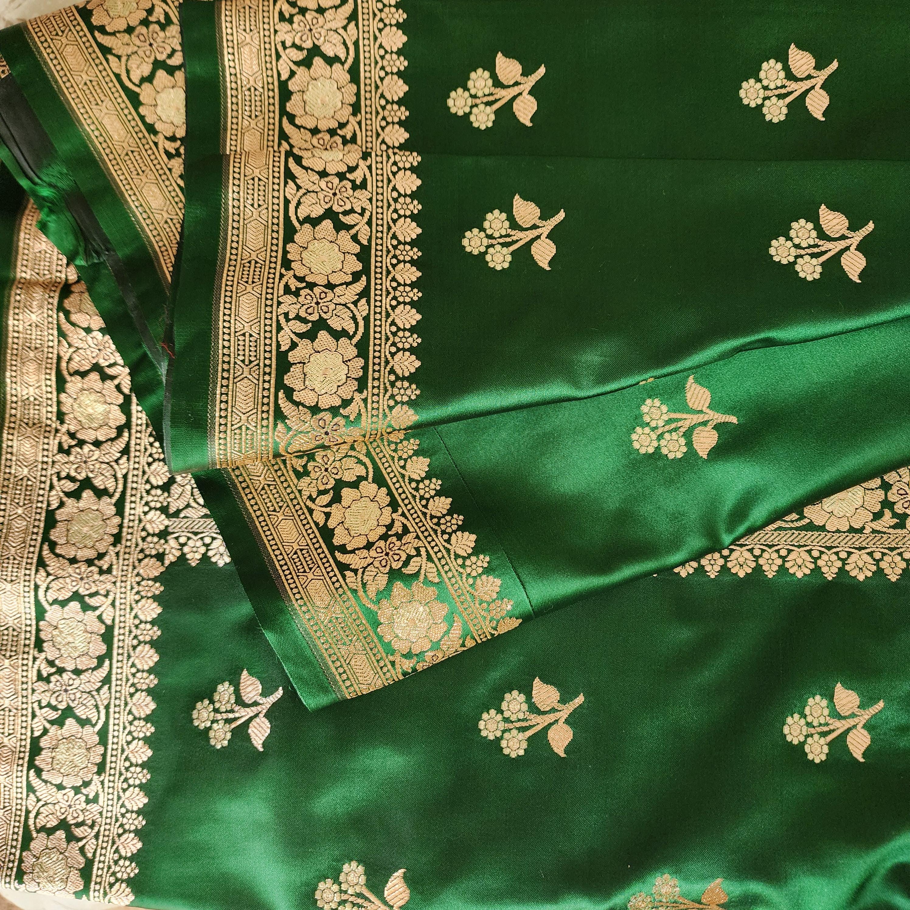 Exquisite Emerald Green, Pure Banarasi Katan Silk Saree with Rich Gold & Silver Zari Weaving