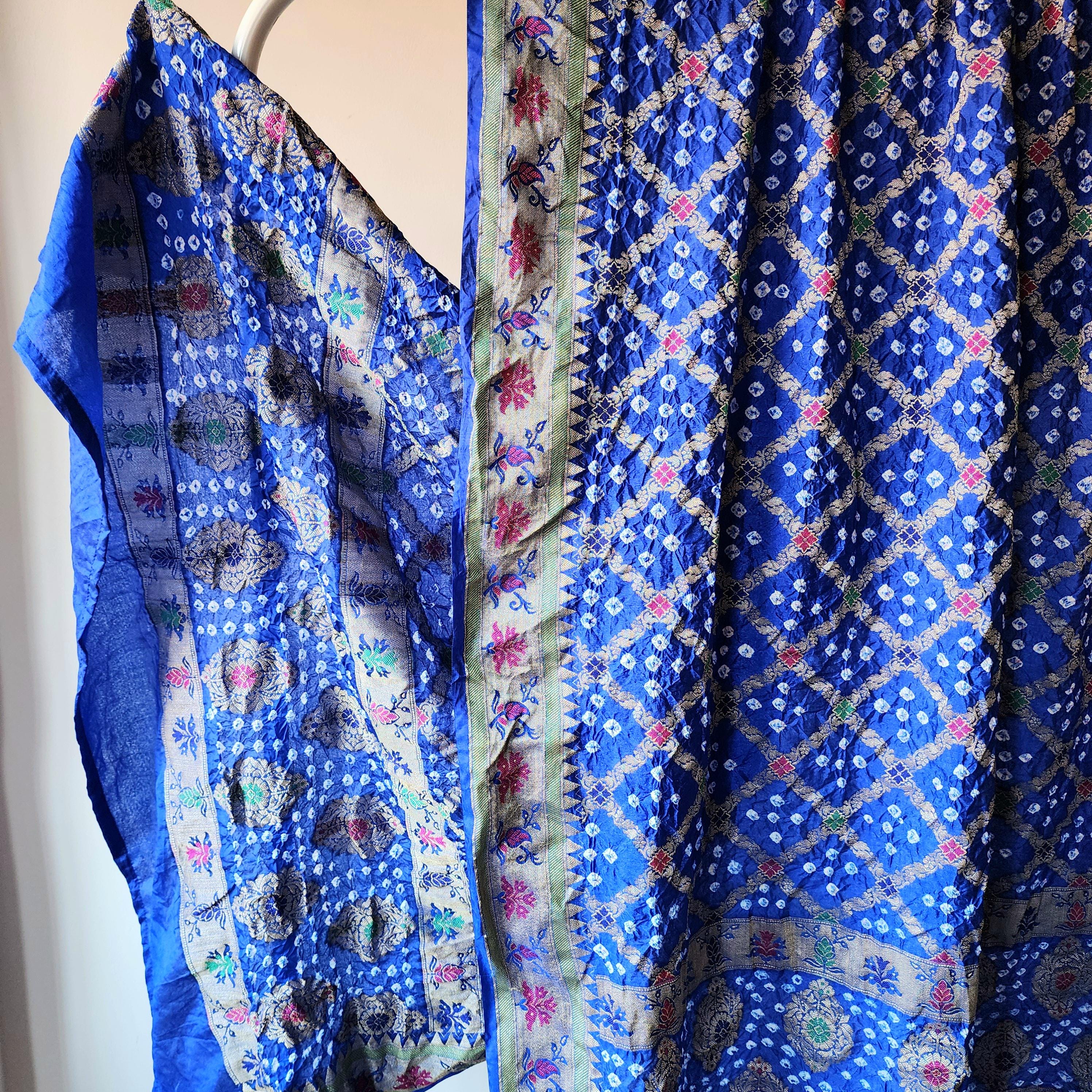 Royal Blue Bandhni Dupatta with Golden Border & Banarasi Meenakari Detailing