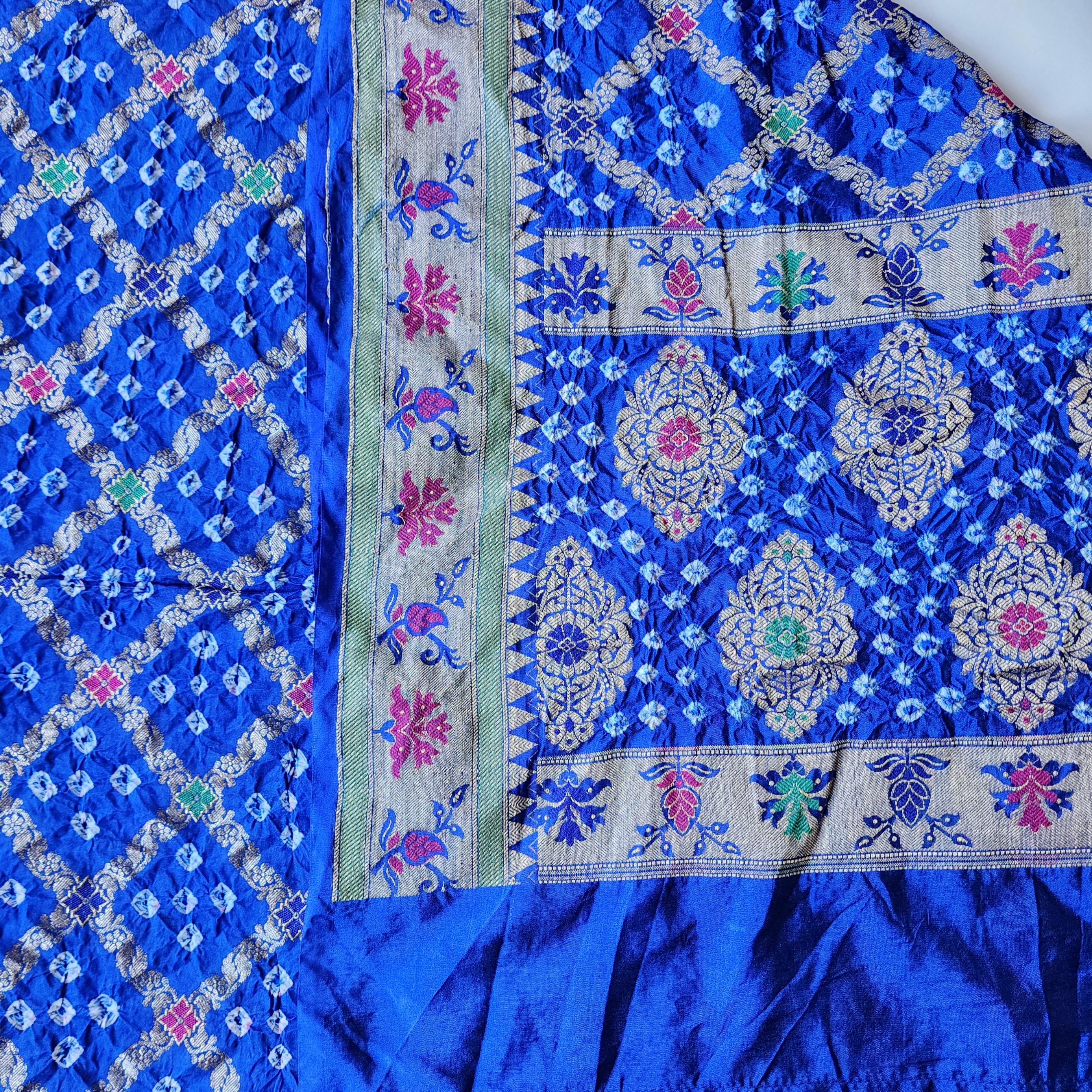 Royal Blue Bandhni Dupatta with Golden Border & Banarasi Meenakari Detailing