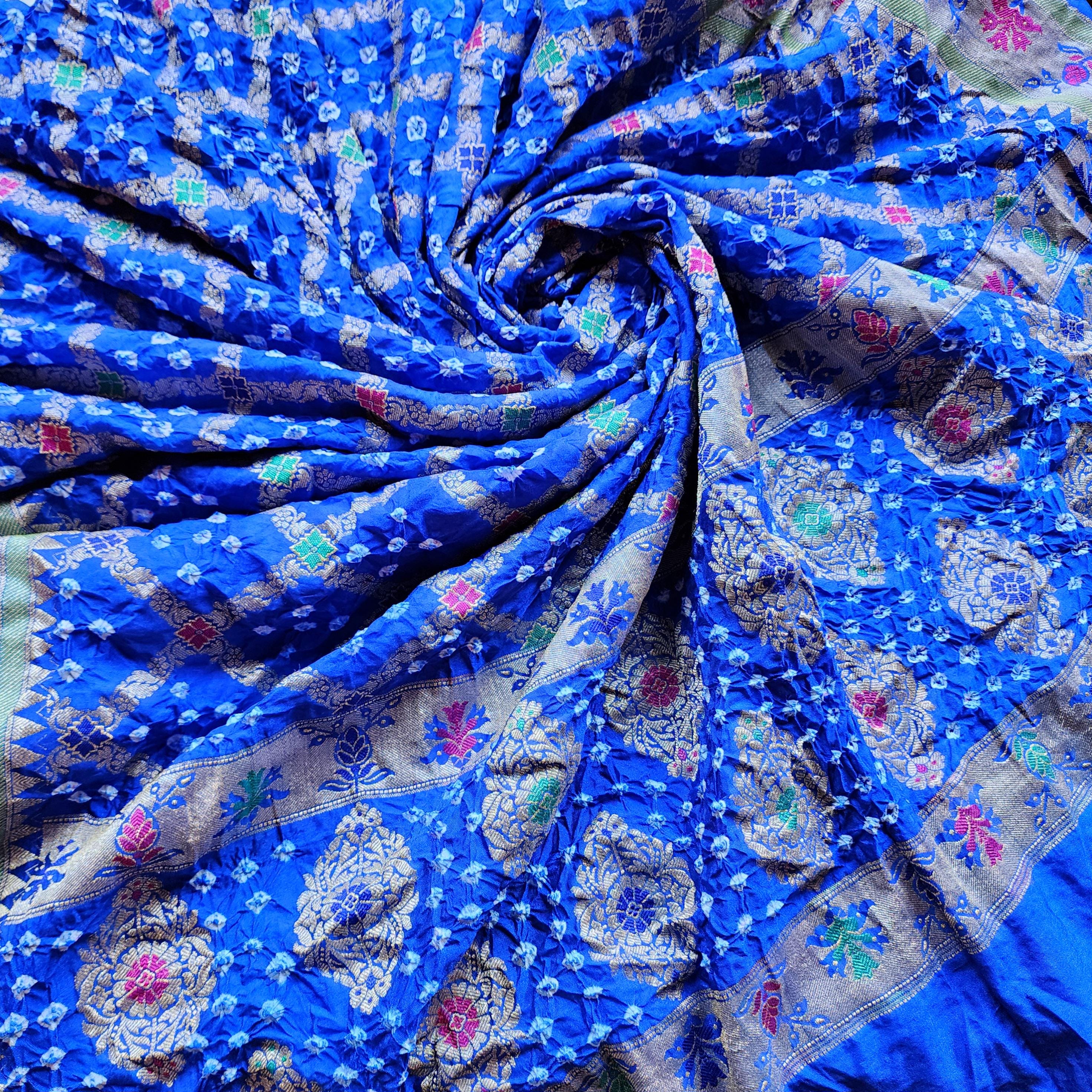 Royal Blue Bandhni Dupatta with Golden Border & Banarasi Meenakari Detailing