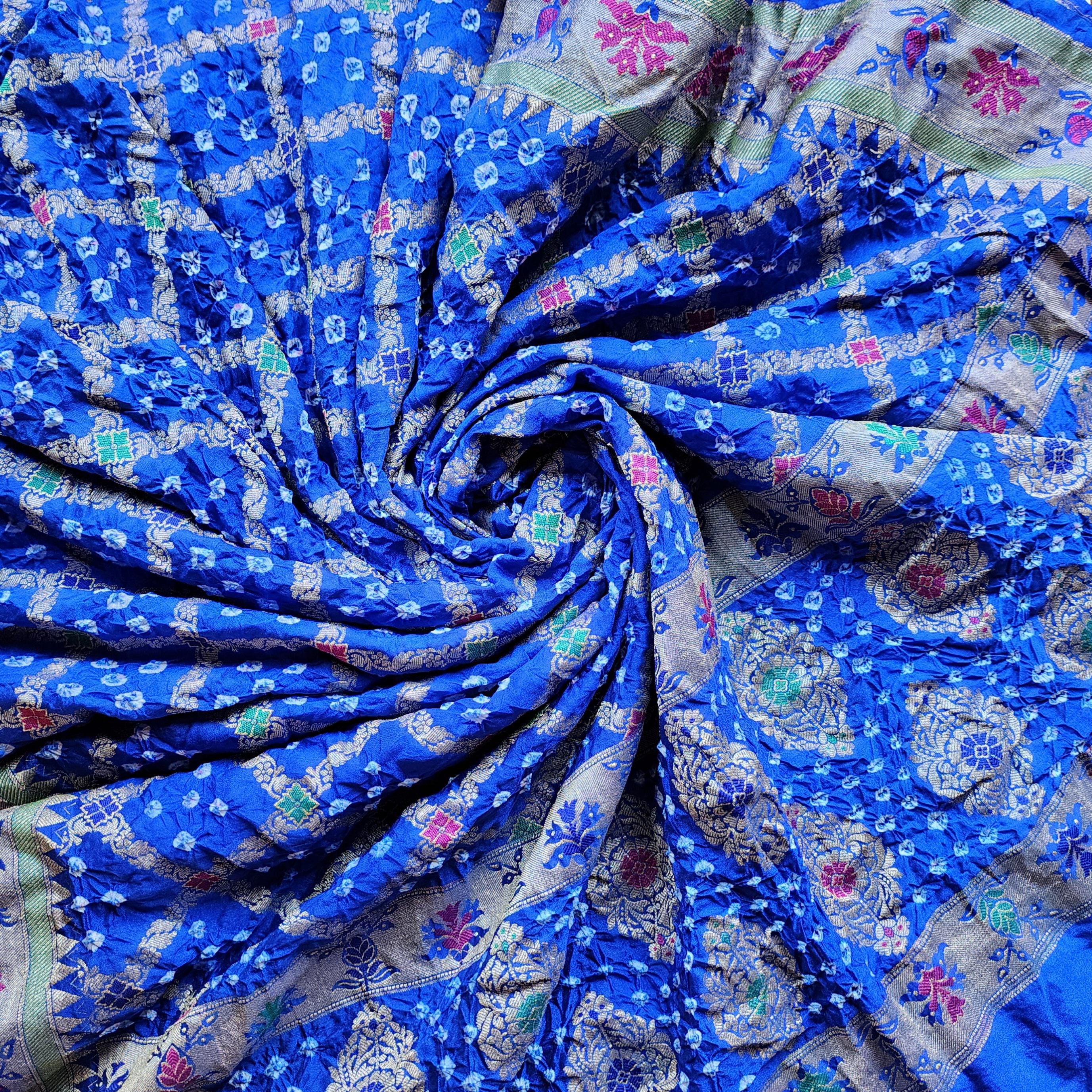 Royal Blue Bandhni Dupatta with Golden Border & Banarasi Meenakari Detailing