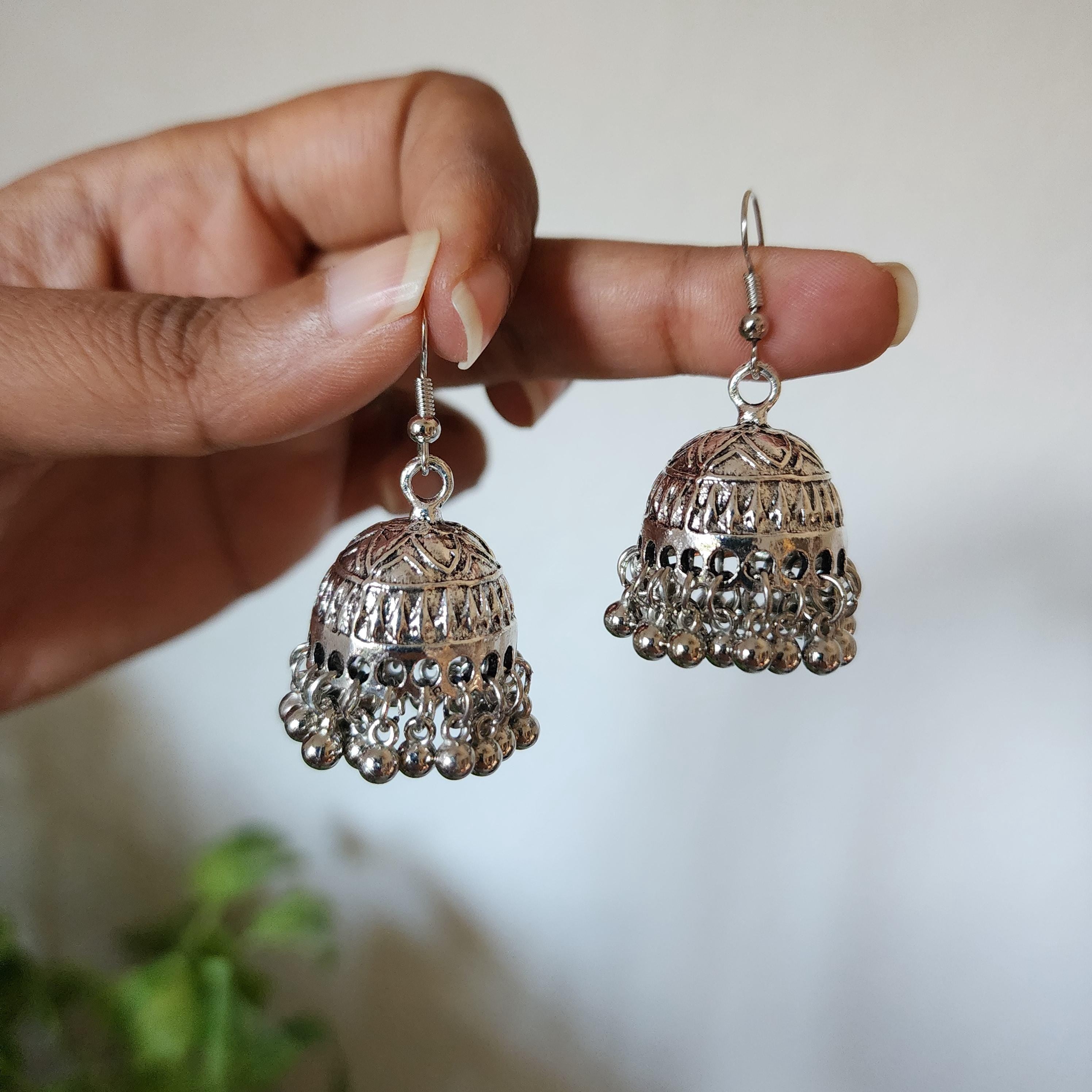 Oxidized Dome Jhumka Earrings Handmade Indian Boho Jewelry
