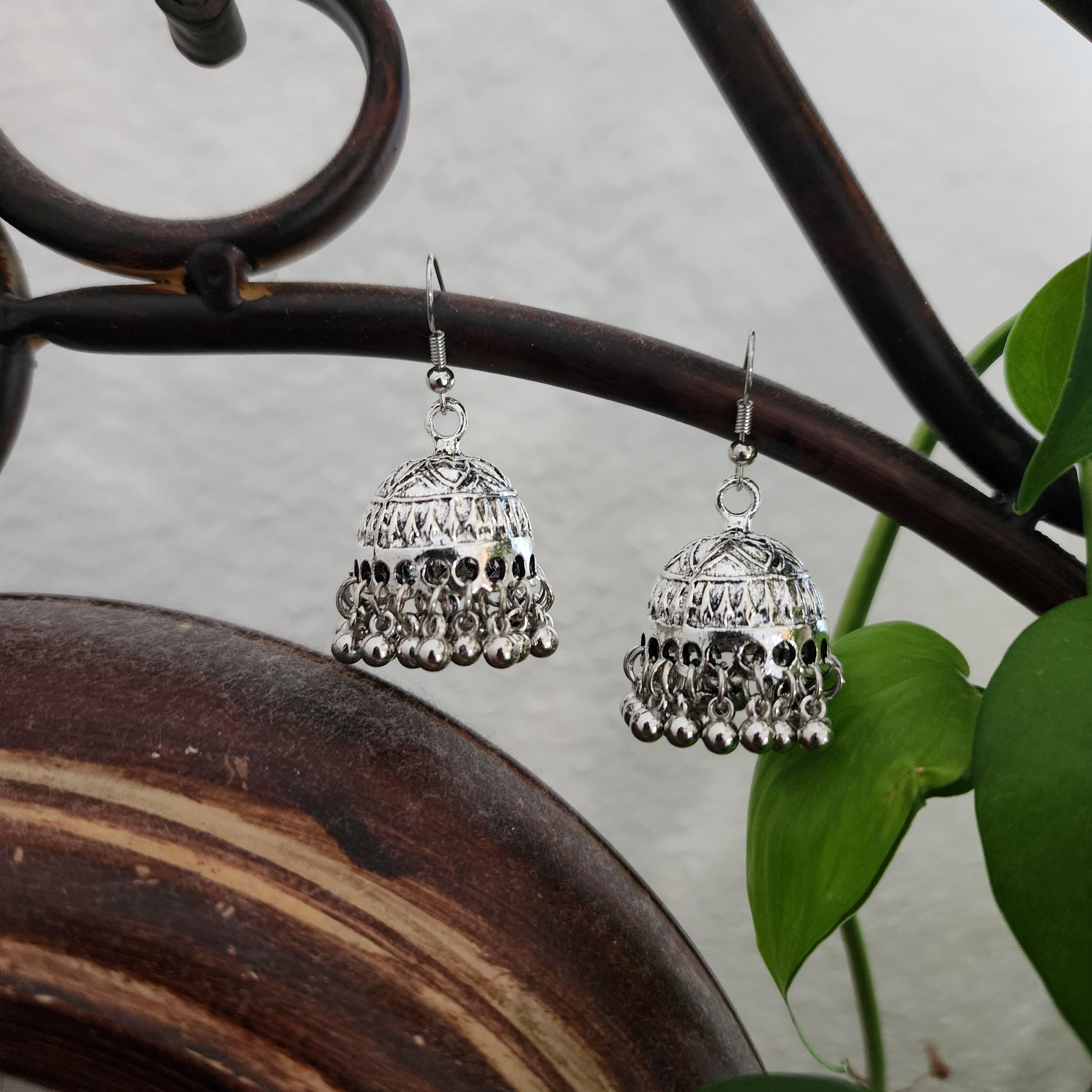 Oxidized Dome Jhumka Earrings Handmade Indian Boho Jewelry