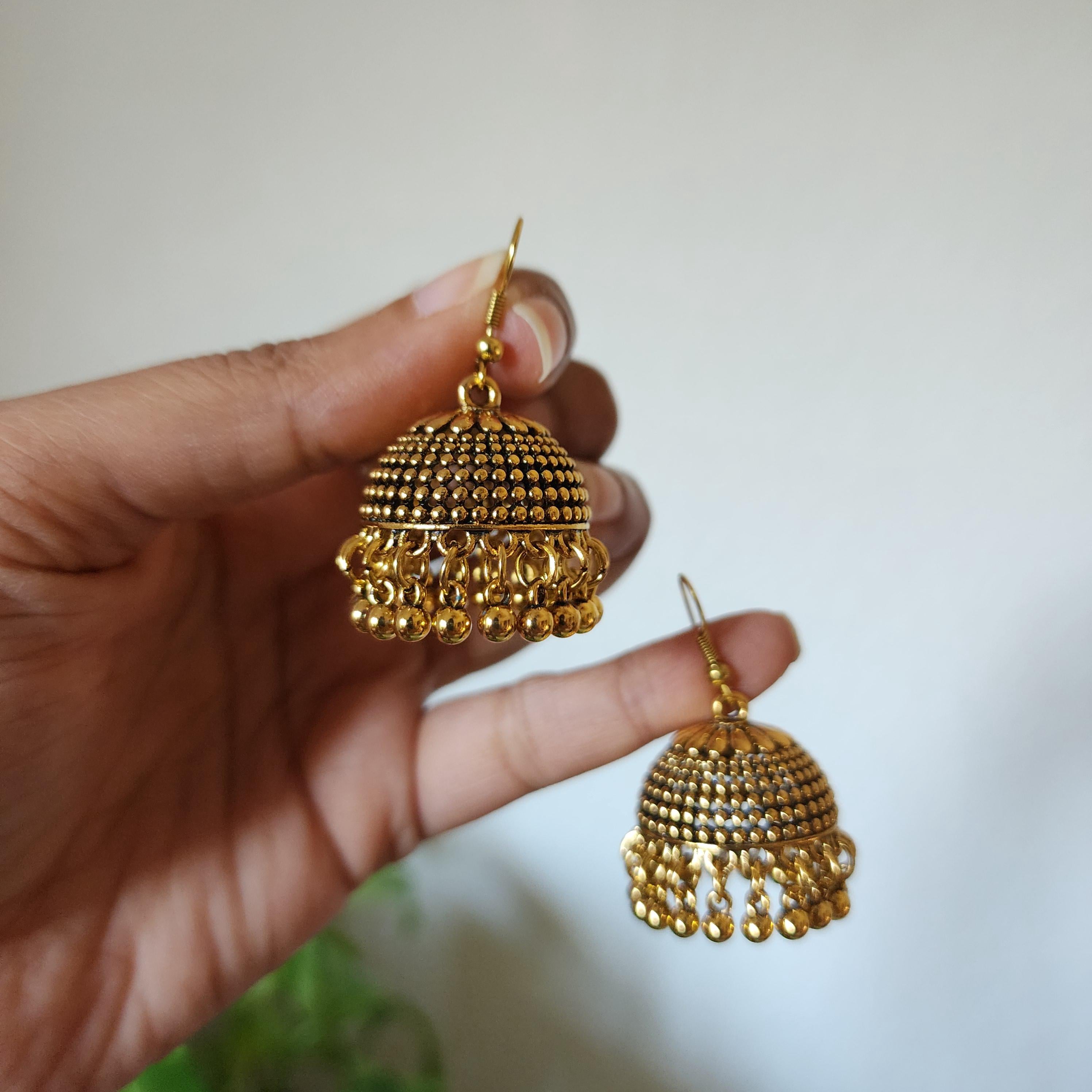 Gold Dome Jhumkas Lightweight Traditional Indian Earrings