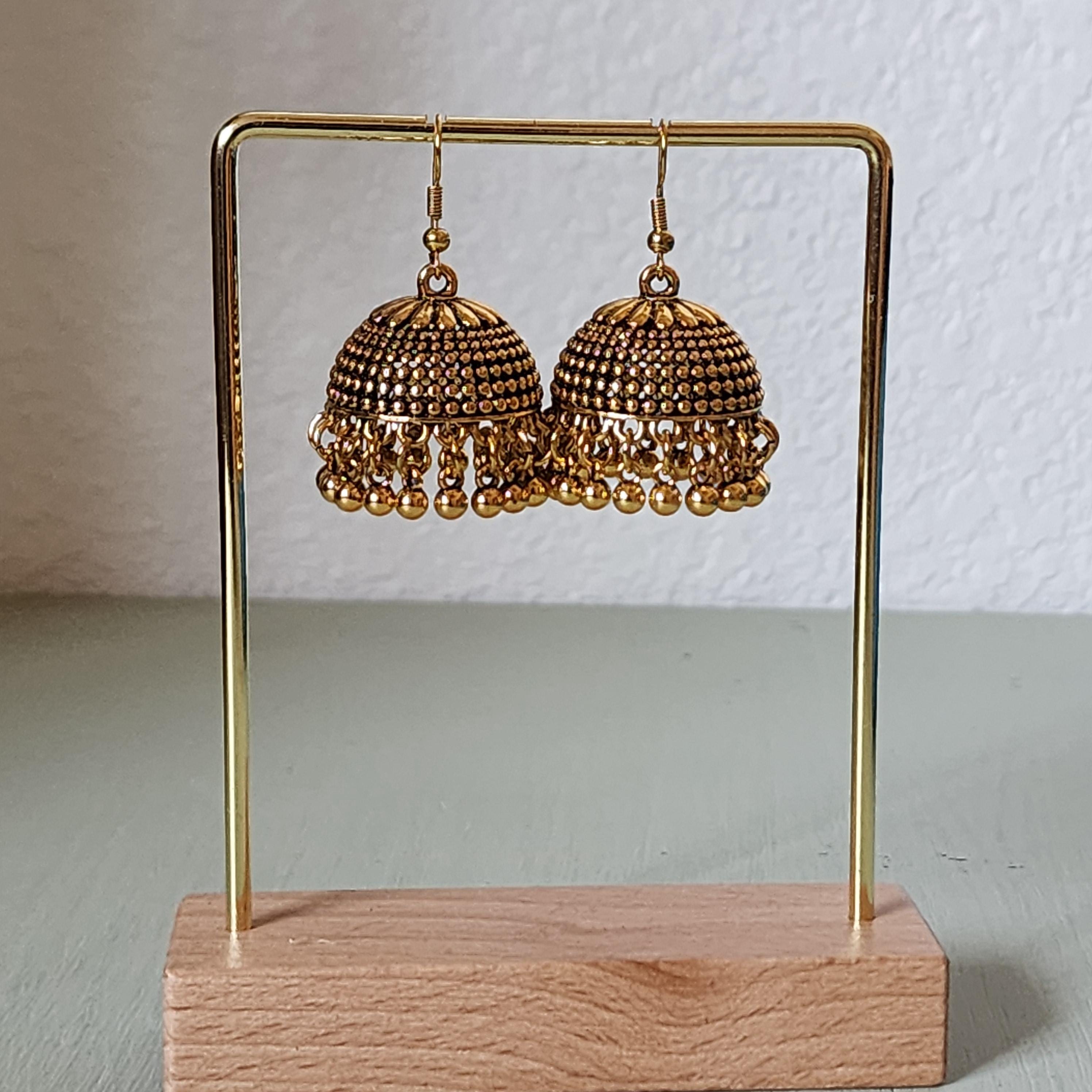 Gold Dome Jhumkas Lightweight Traditional Indian Earrings