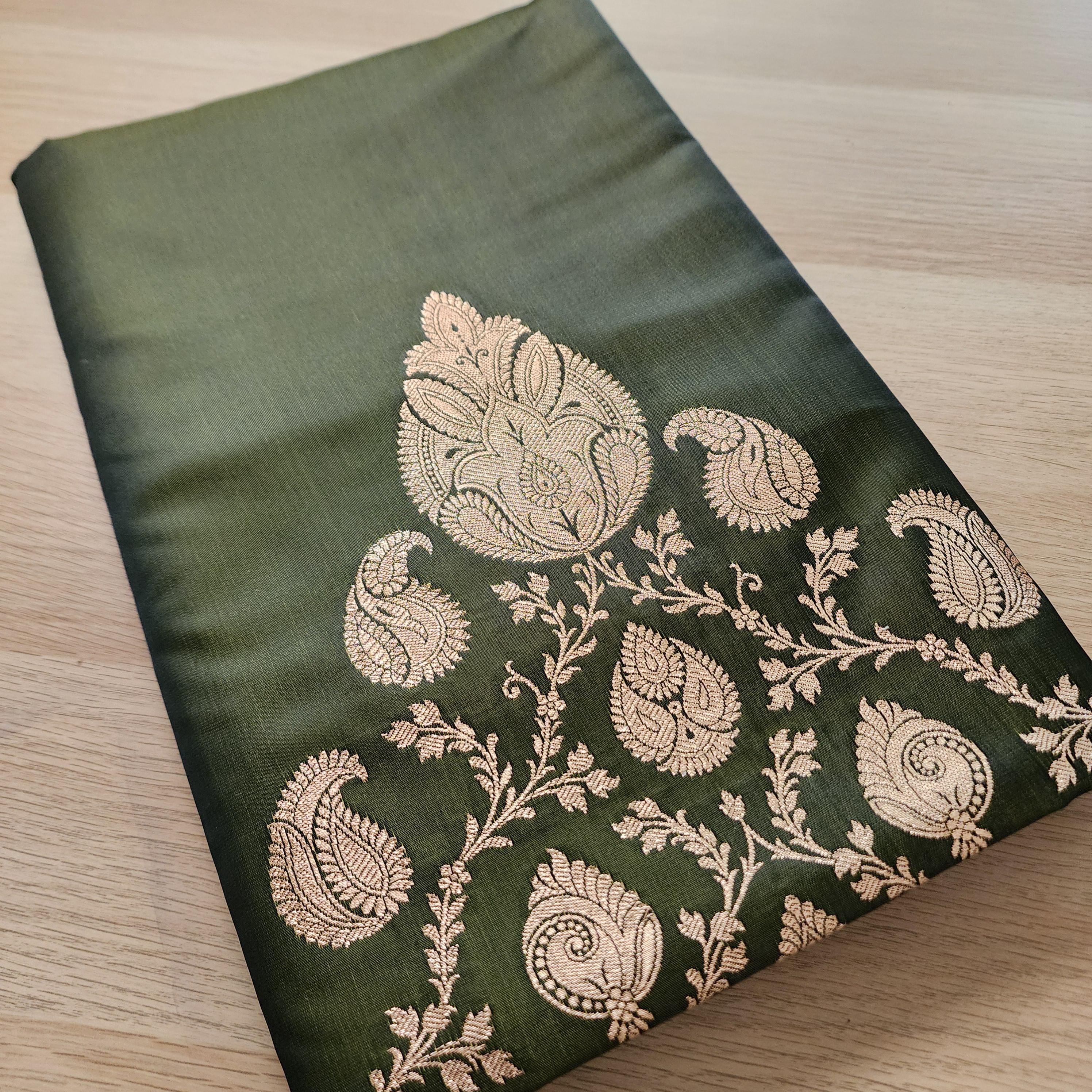 Rich Mehendi Green Pure Banarasi Katan Silk Saree with light Gold Zari Weaving