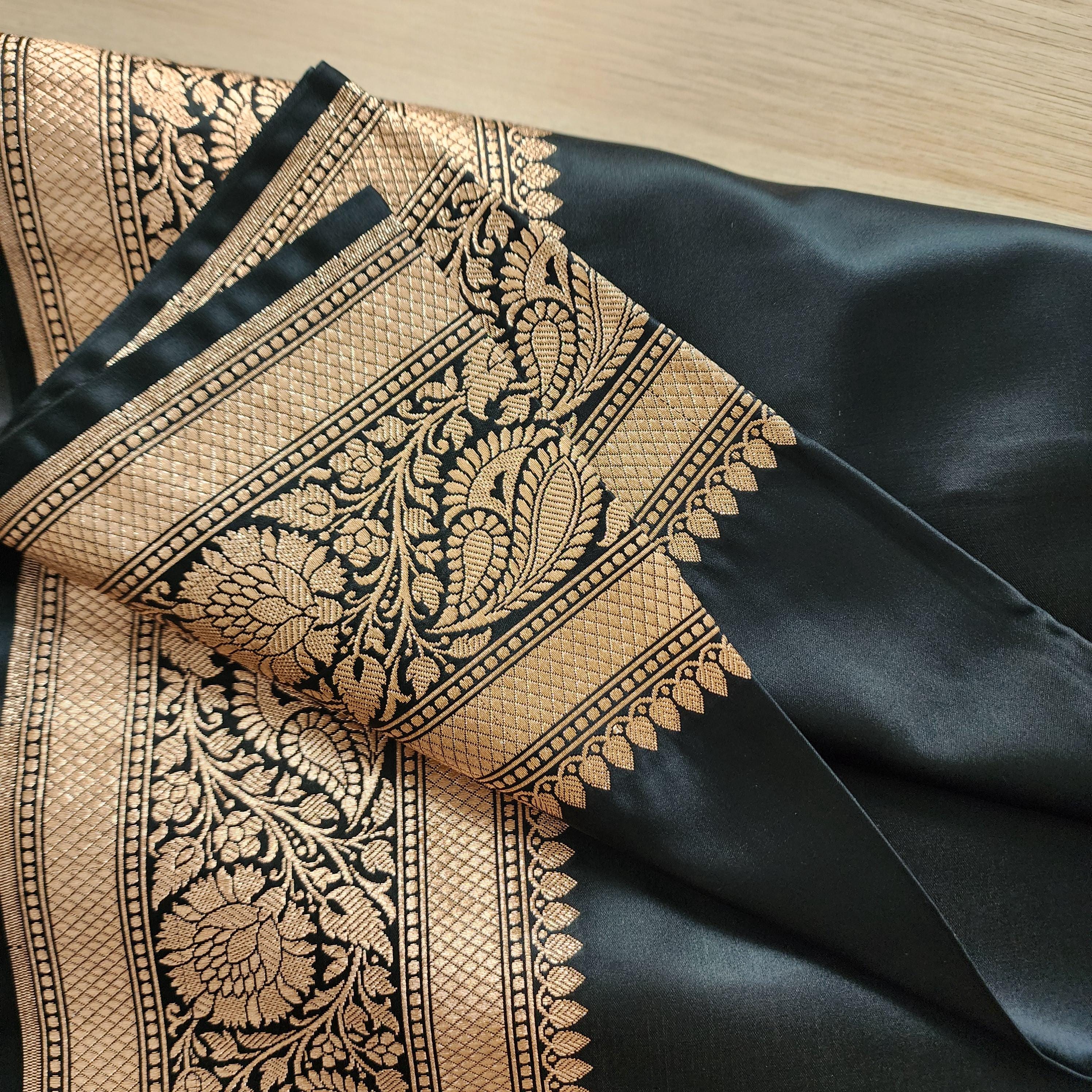 Rich Black Pure Banarasi Katan Silk Saree with light Gold Zari Weaving