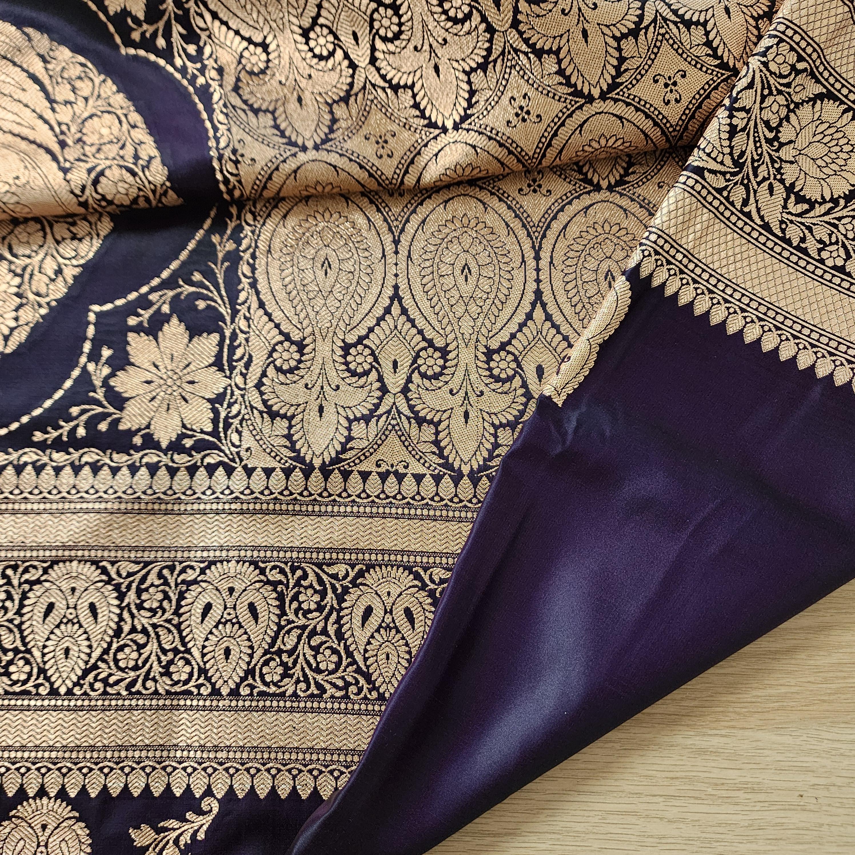 Rich Purple Pure Banarasi Katan Silk Saree with light Gold Zari Weaving