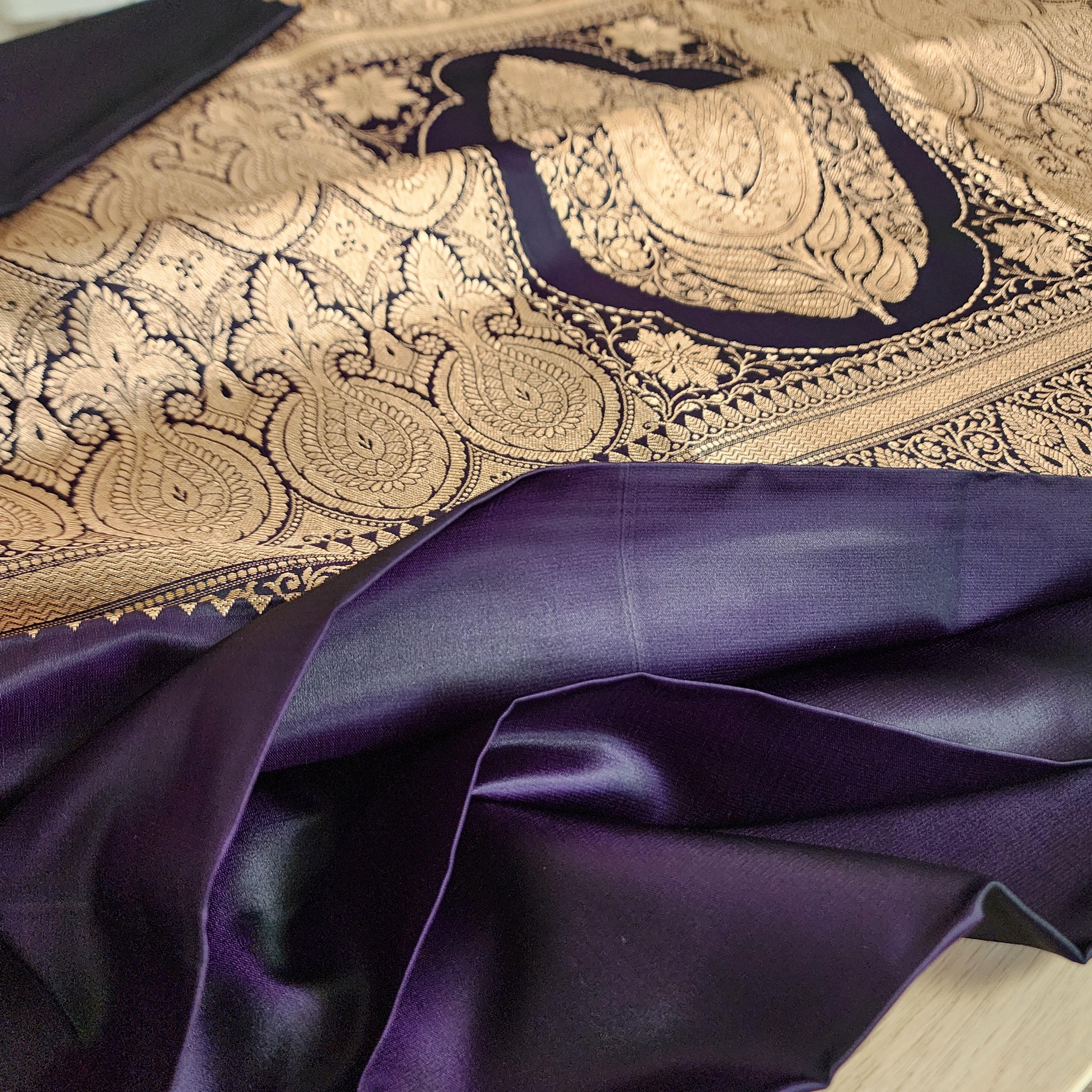 Rich Purple Pure Banarasi Katan Silk Saree with light Gold Zari Weaving