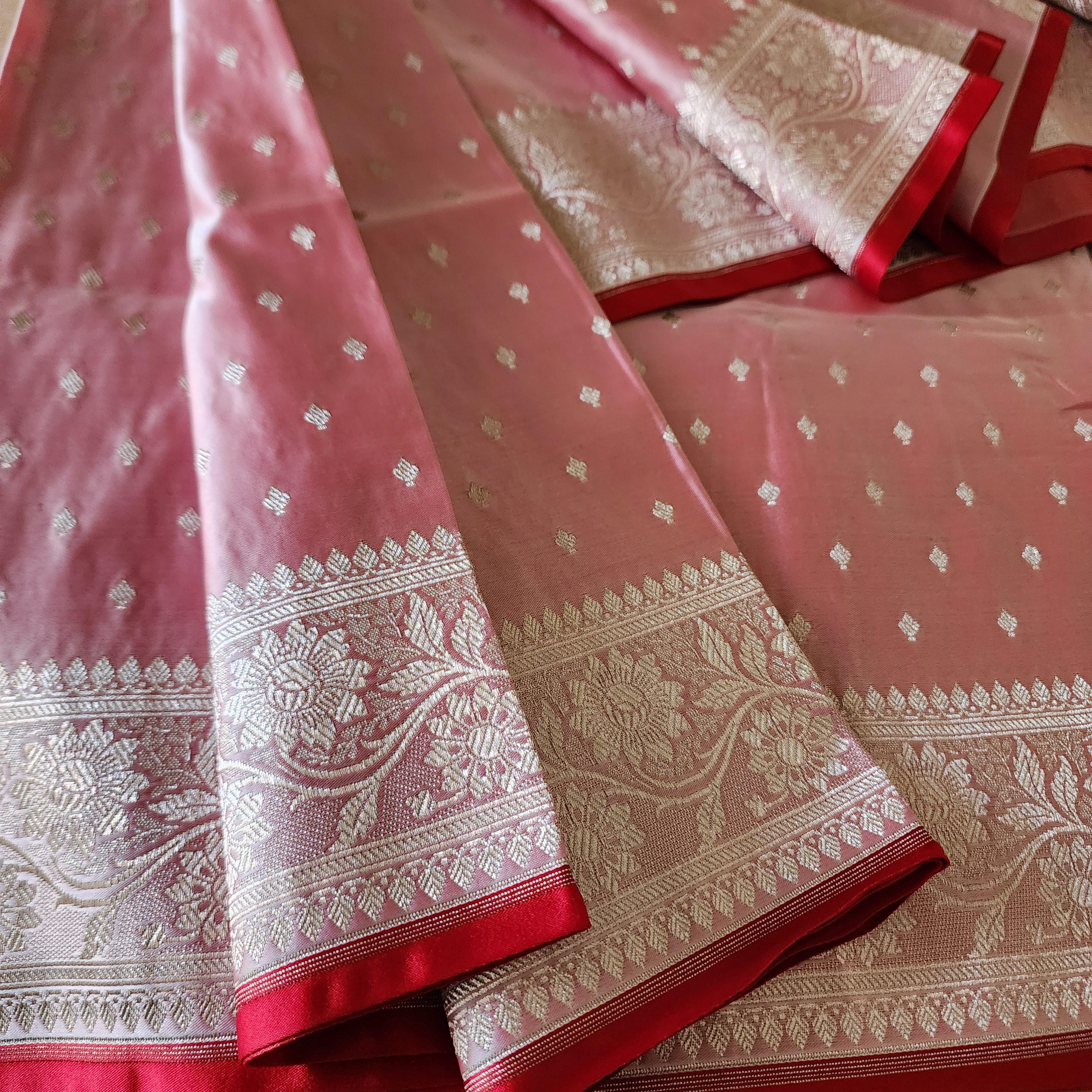 Luxury Red Banarasi Katan Silk Saree | Light Gold Zari weaving