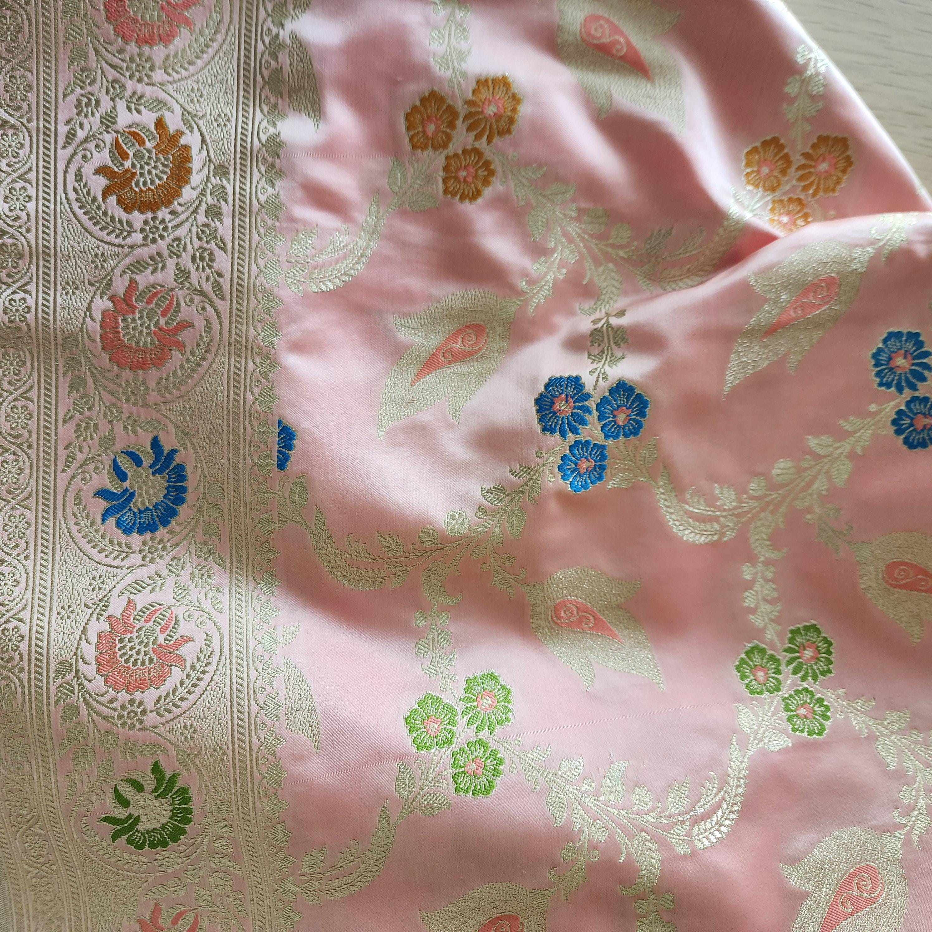 Royal Banarasi Katan Silk Saree | Blush Pink Multicolor Meenakari Floral Jaal