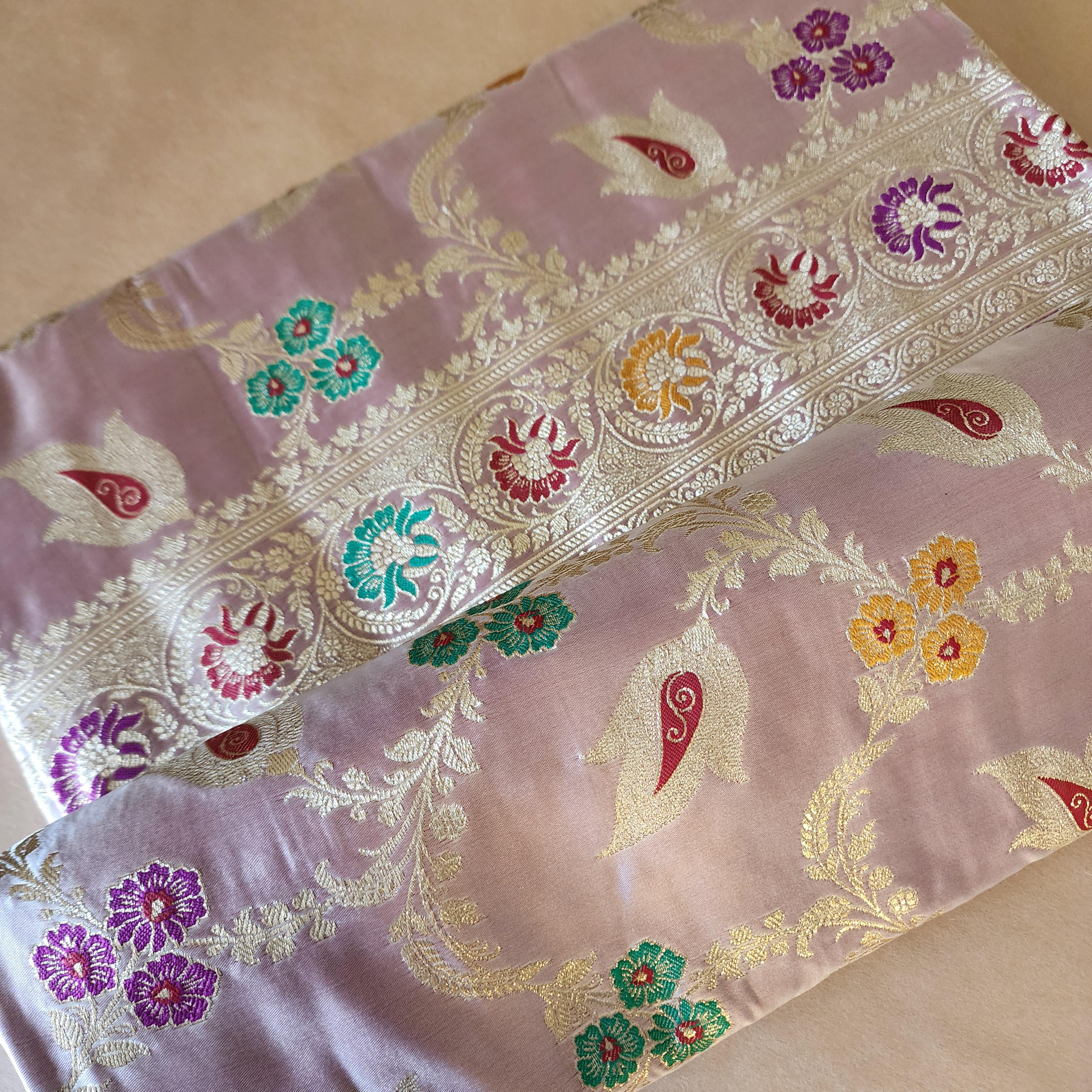 Enriched Lavender Pink Banarasi Katan Silk Saree with Multicolor Meenakari Floral Jaal