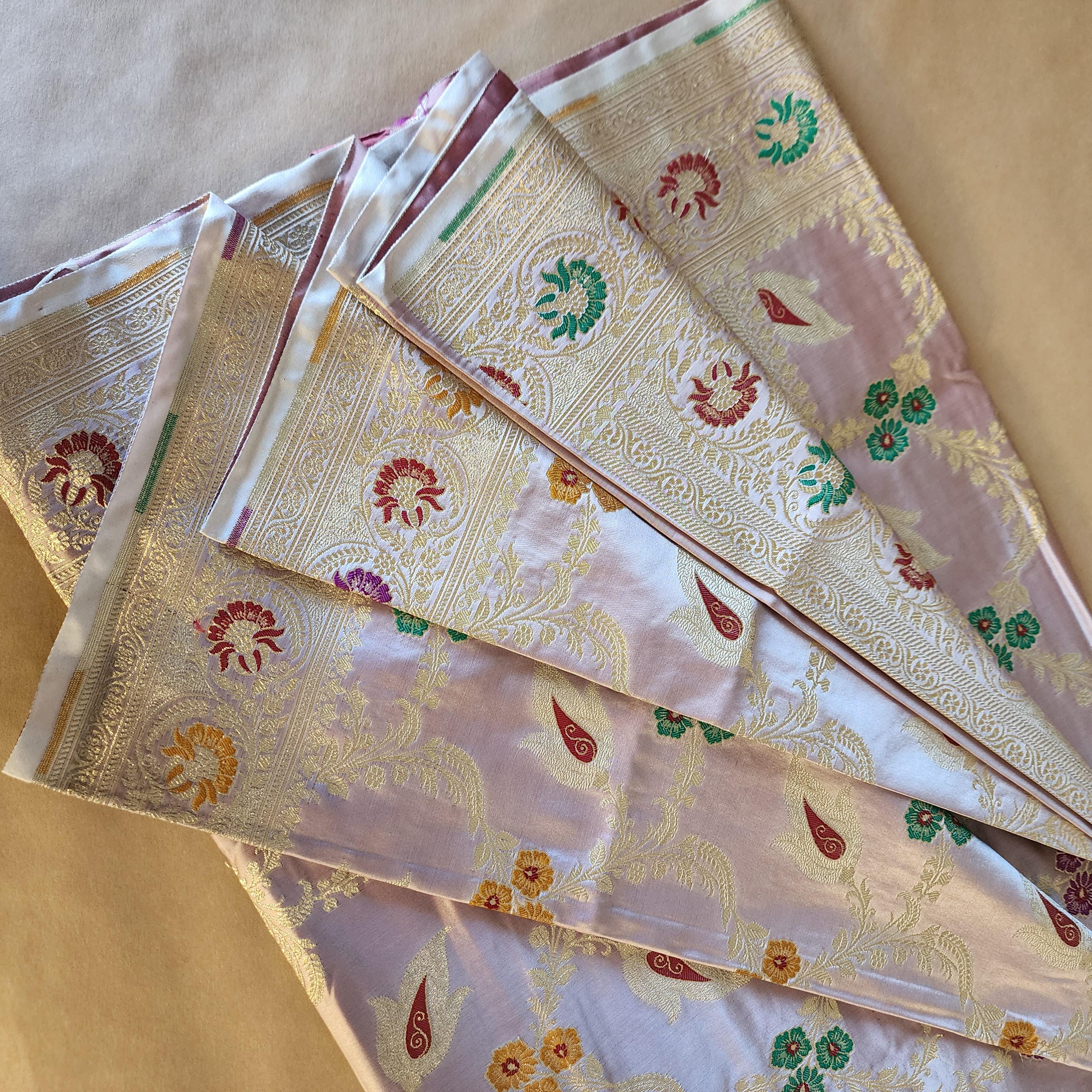 Enriched Lavender Pink Banarasi Katan Silk Saree with Multicolor Meenakari Floral Jaal