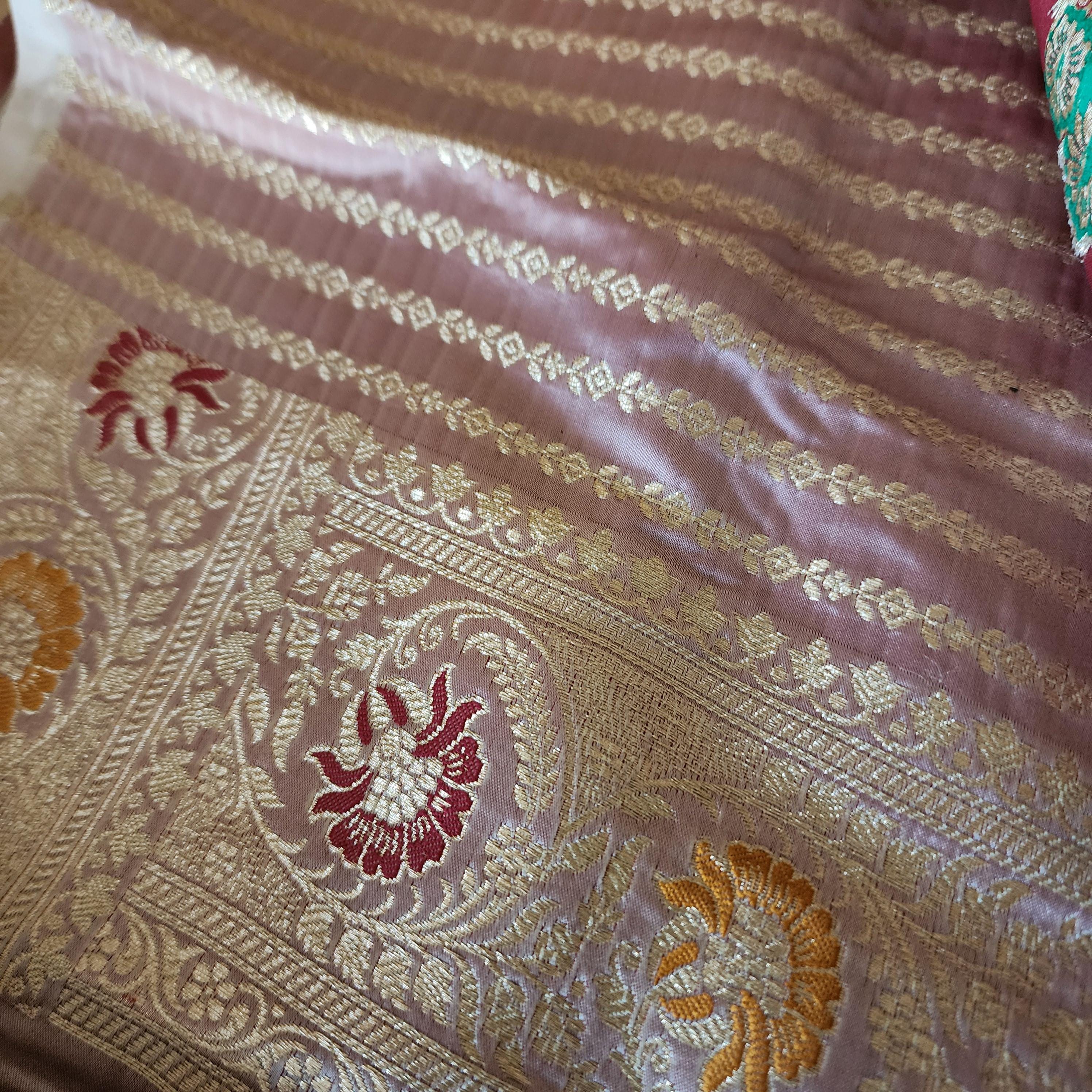 Enriched Lavender Pink Banarasi Katan Silk Saree with Multicolor Meenakari Floral Jaal