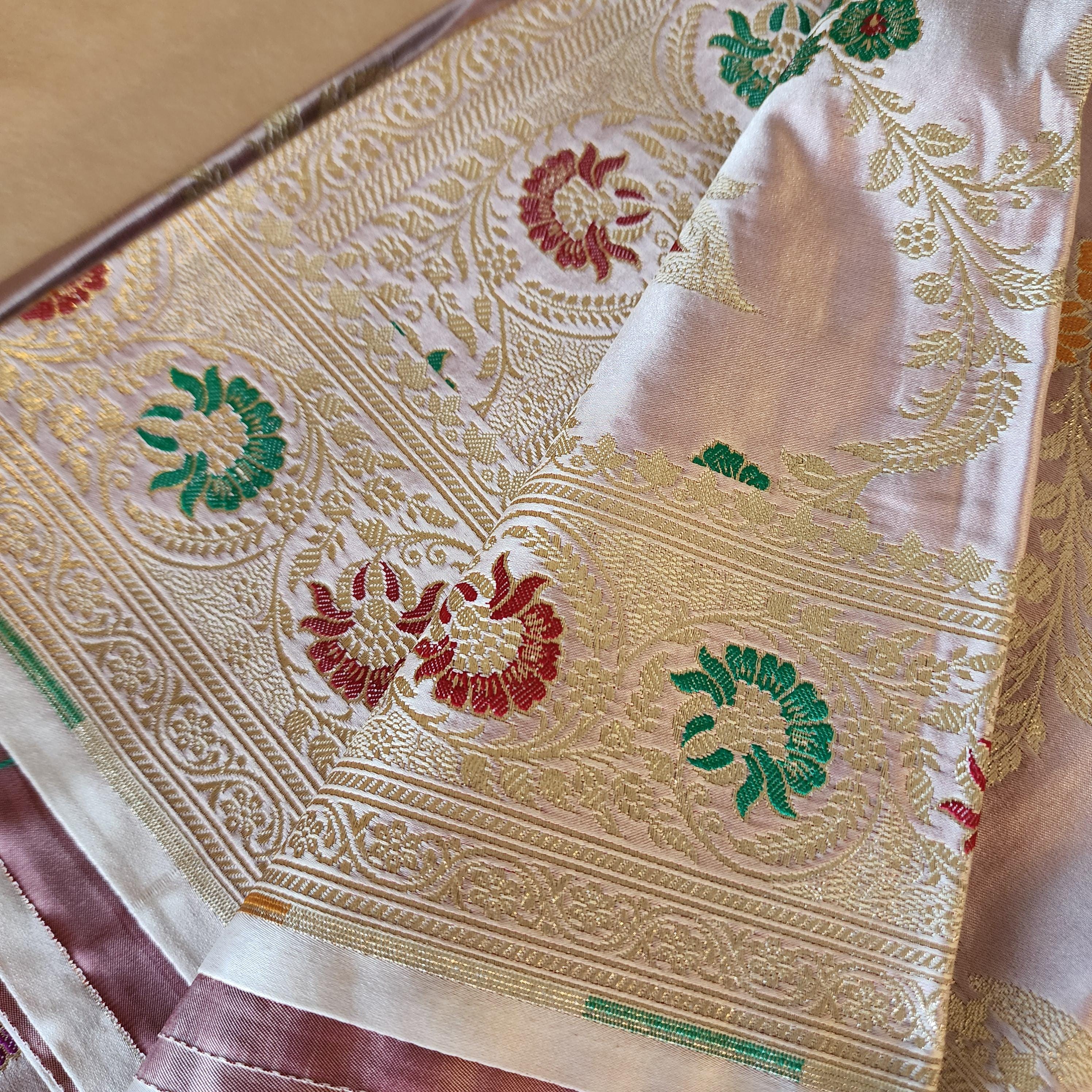 Enriched Lavender Pink Banarasi Katan Silk Saree with Multicolor Meenakari Floral Jaal