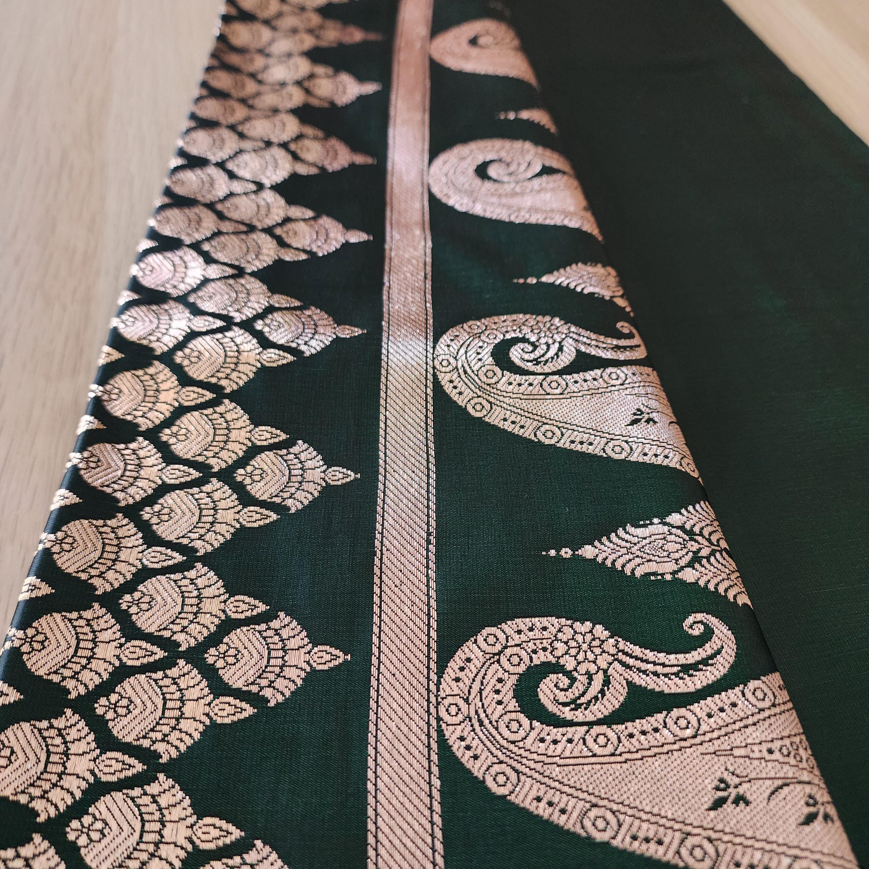 Rich Dark Bottle Green, Pure Banarasi Katan Silk Saree with Rich Gold & Silver Zari Weaving