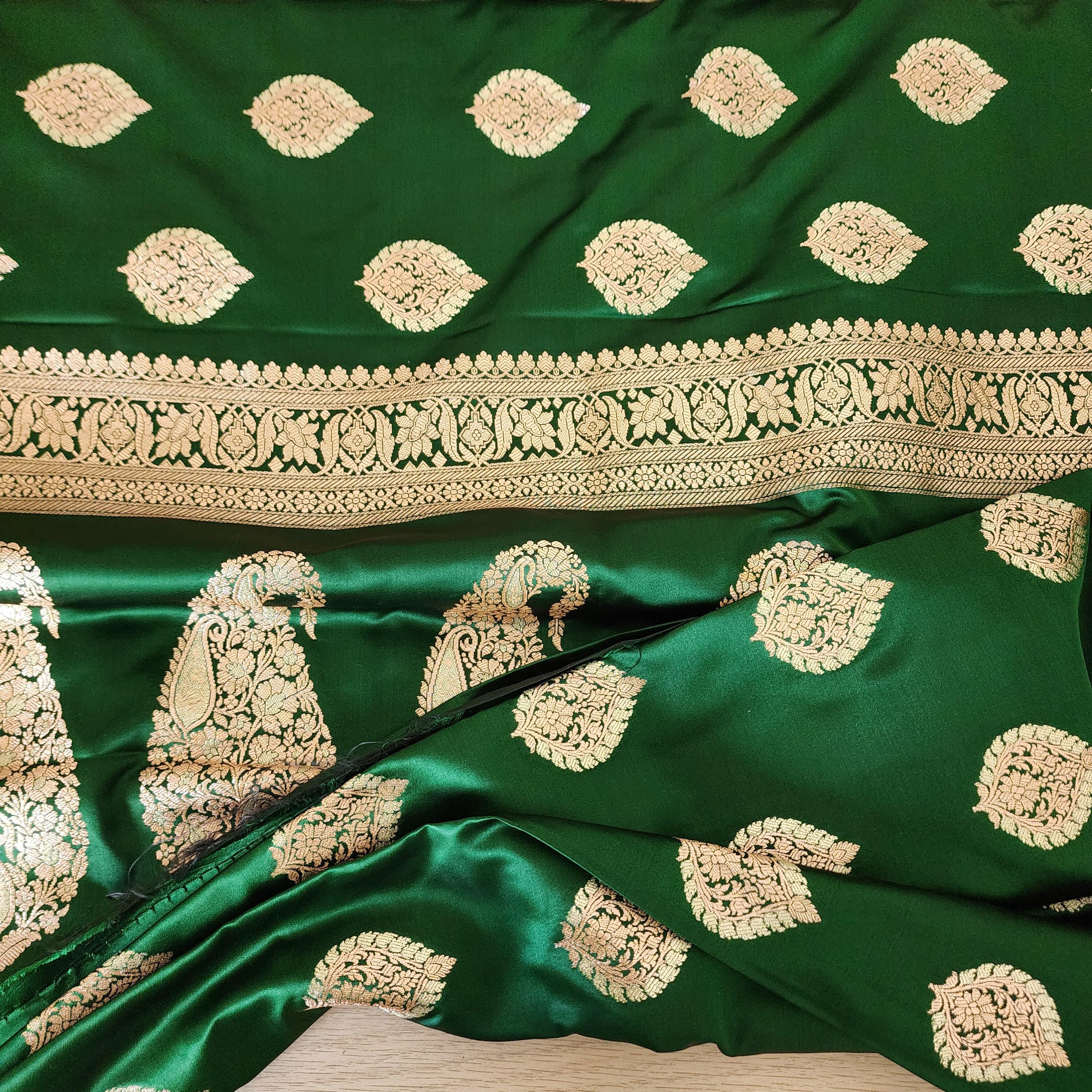 Royal Emerald Green, Pure Banarasi Katan Silk Saree with Rich Gold & Silver Zari Weaving