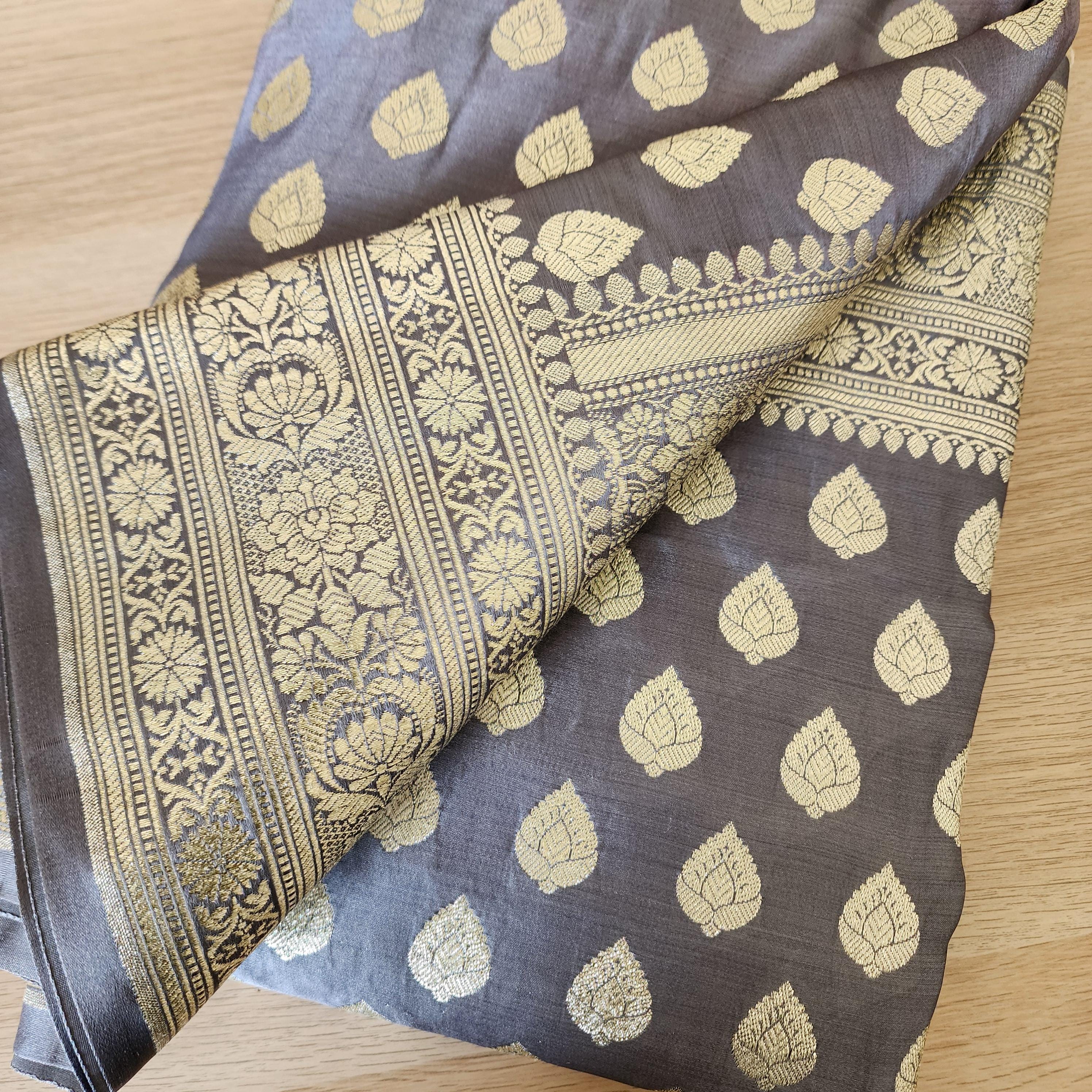 Slate Gray Pure Banarasi Katan Silk Saree with Rich Zari Weaving