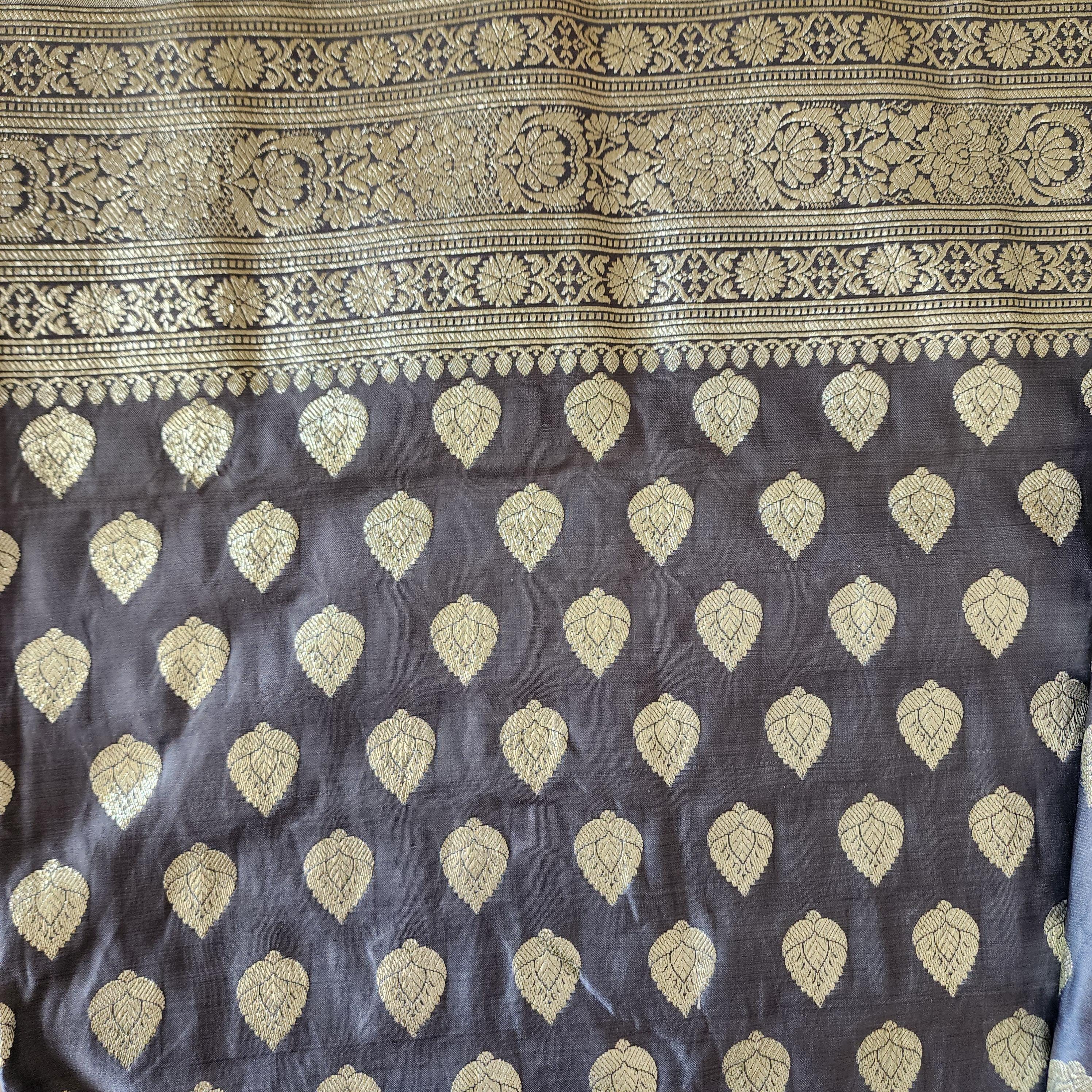 Slate Gray Pure Banarasi Katan Silk Saree with Rich Zari Weaving