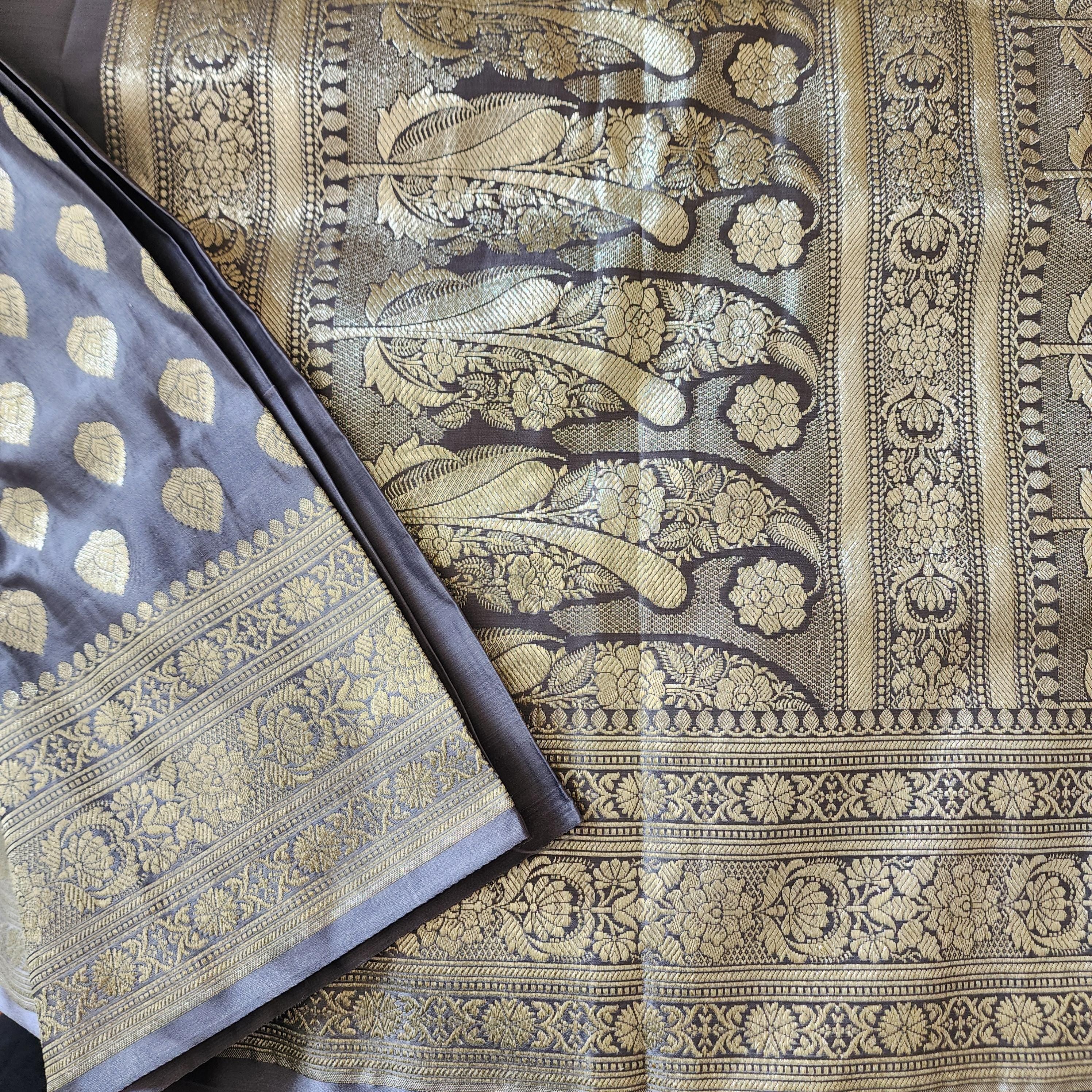 Slate Gray Pure Banarasi Katan Silk Saree with Rich Zari Weaving