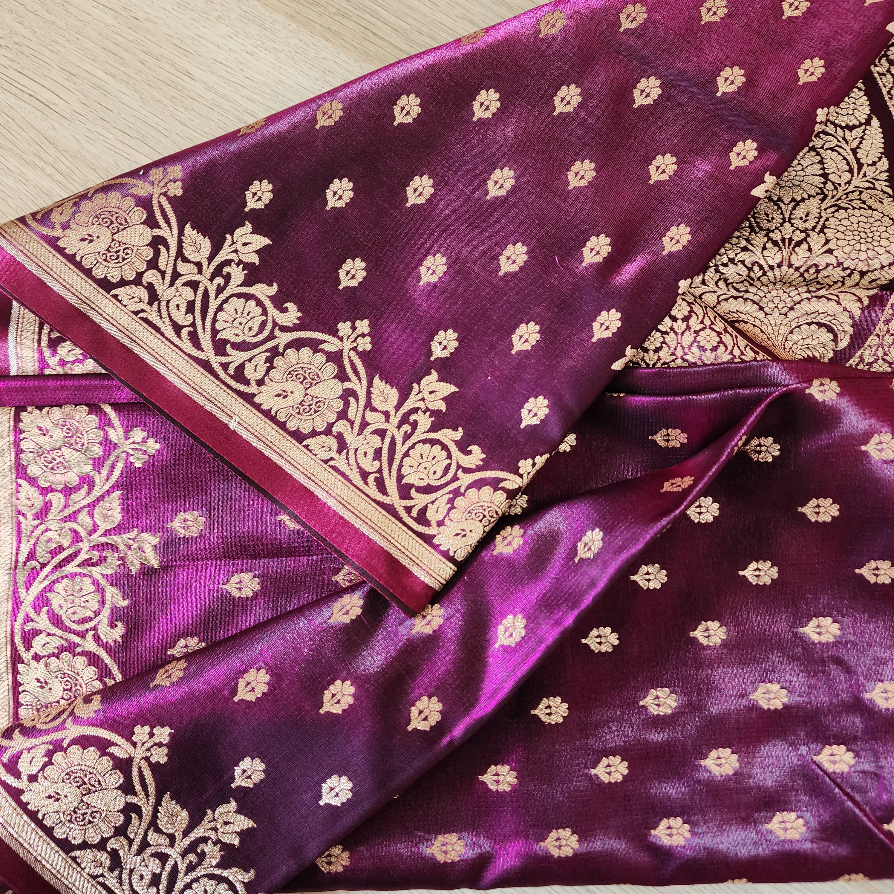 Timeless Deep Purple, Pure Banarasi Katan Silk Saree with Rich Gold & Silver Zari Weaving