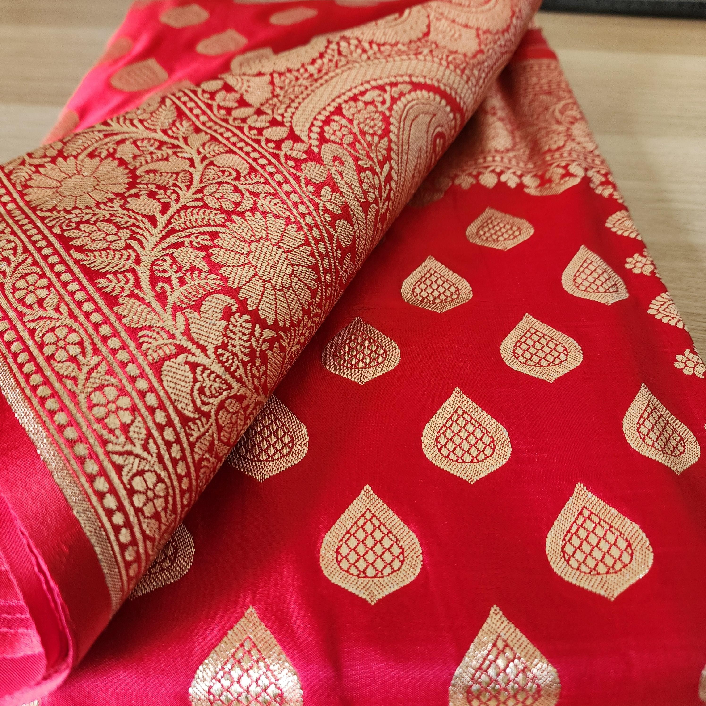 Coral Red, Pure Banarasi Katan Silk Saree with Rich Zari Weaving