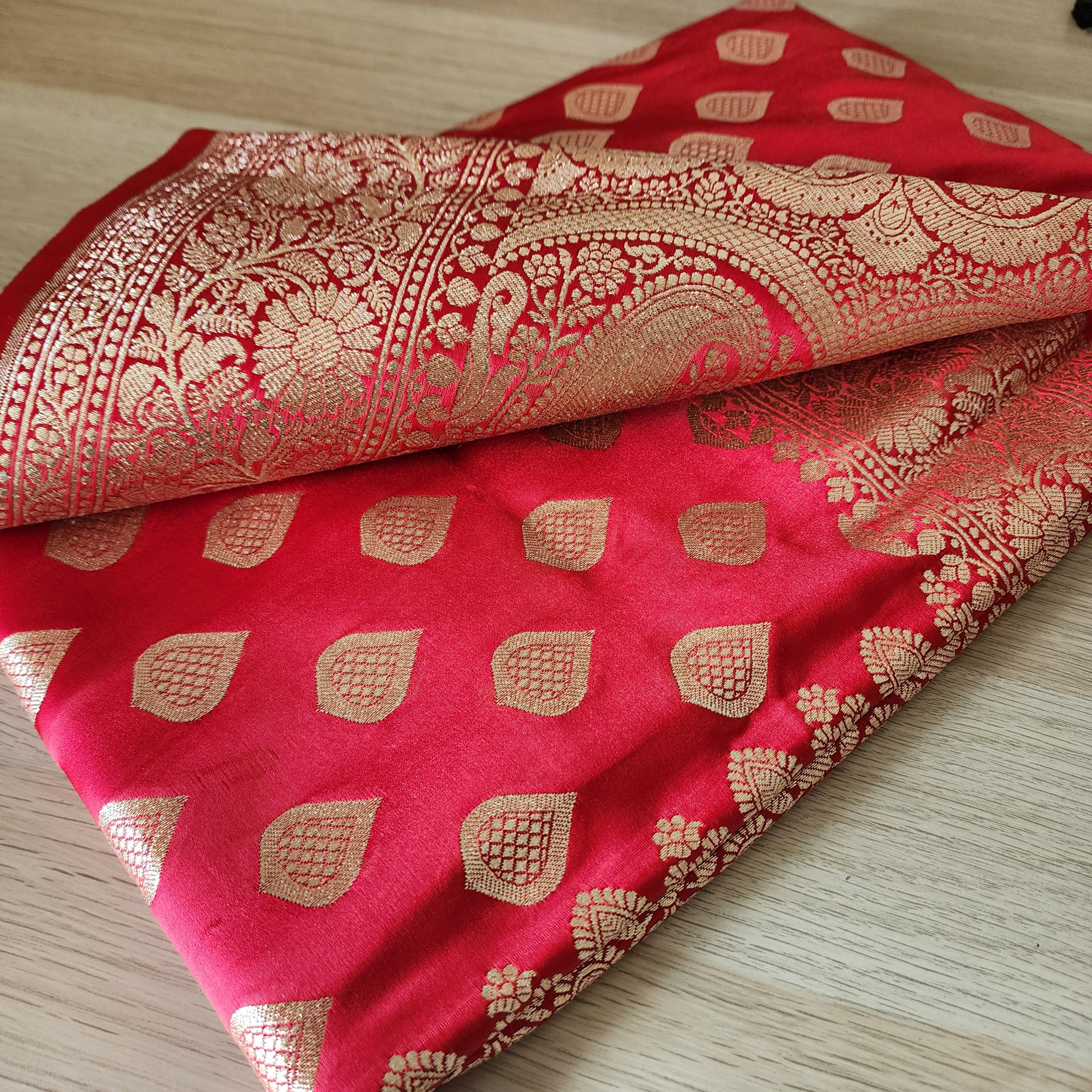 Coral Red, Pure Banarasi Katan Silk Saree with Rich Zari Weaving