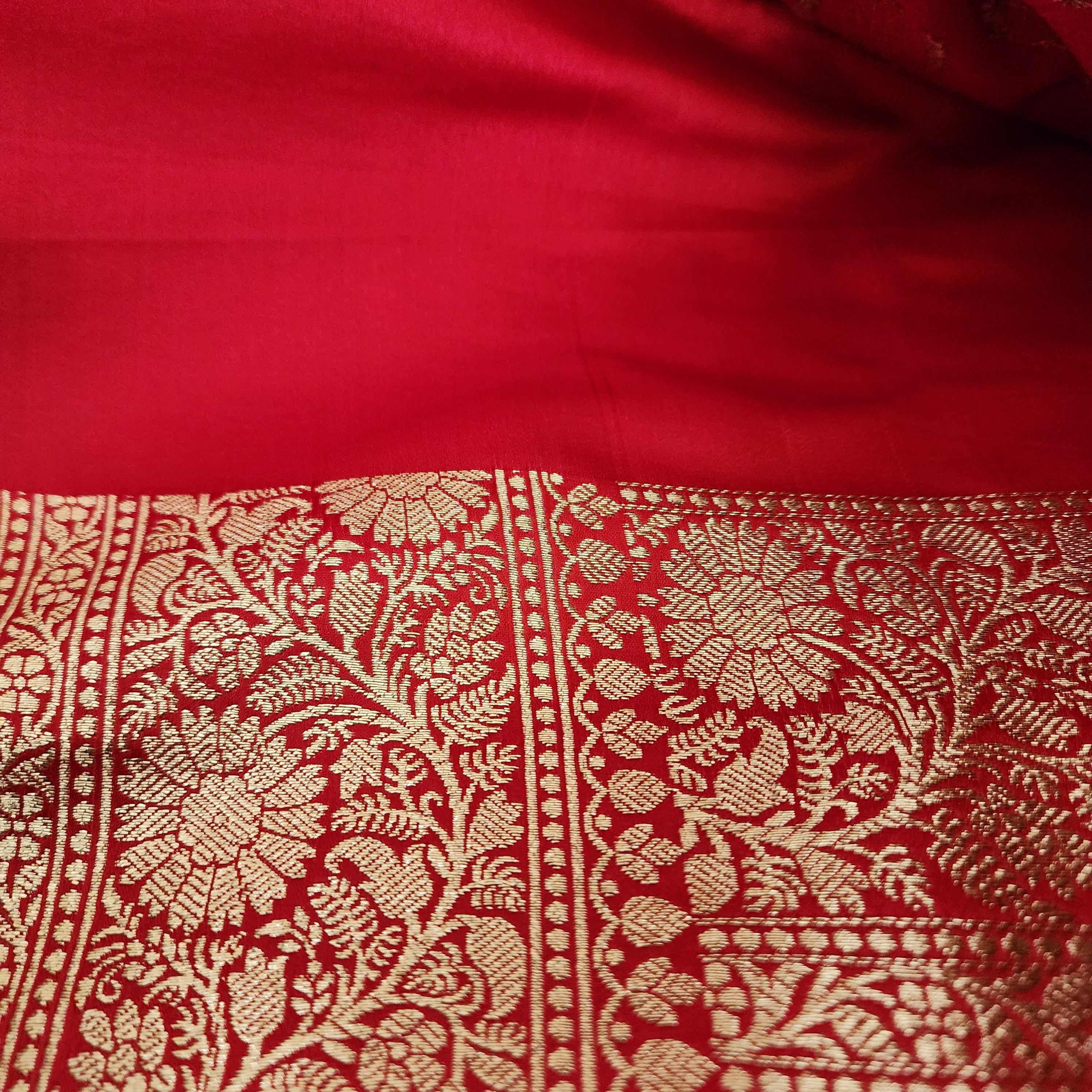 Coral Red, Pure Banarasi Katan Silk Saree with Rich Zari Weaving