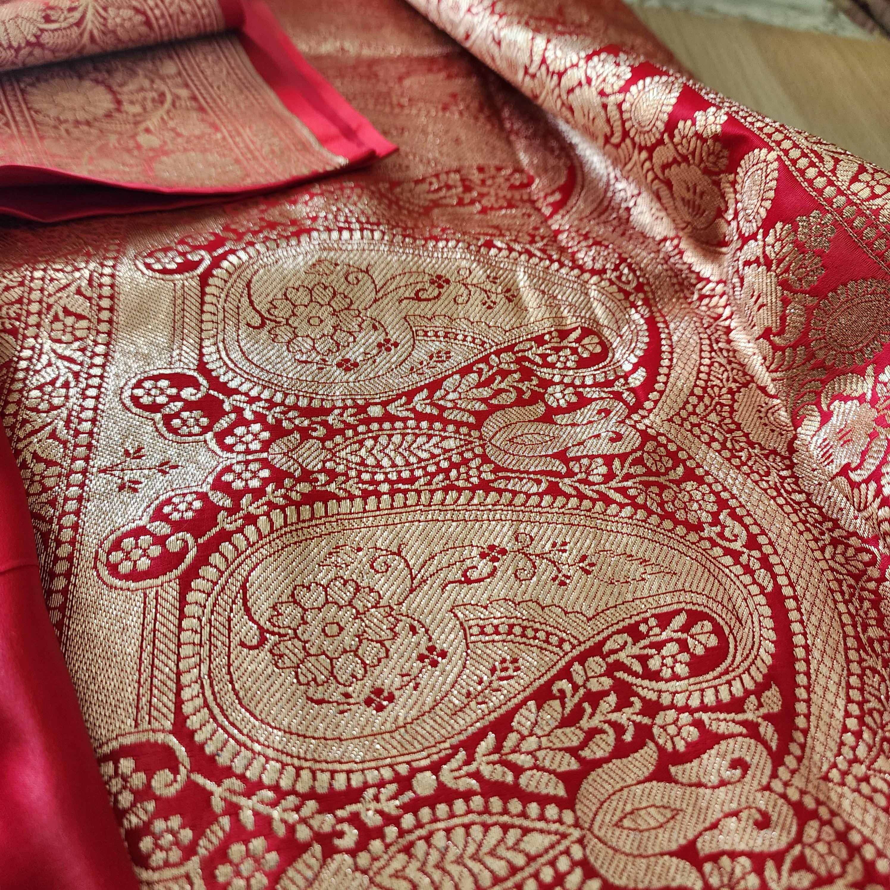 Coral Red, Pure Banarasi Katan Silk Saree with Rich Zari Weaving