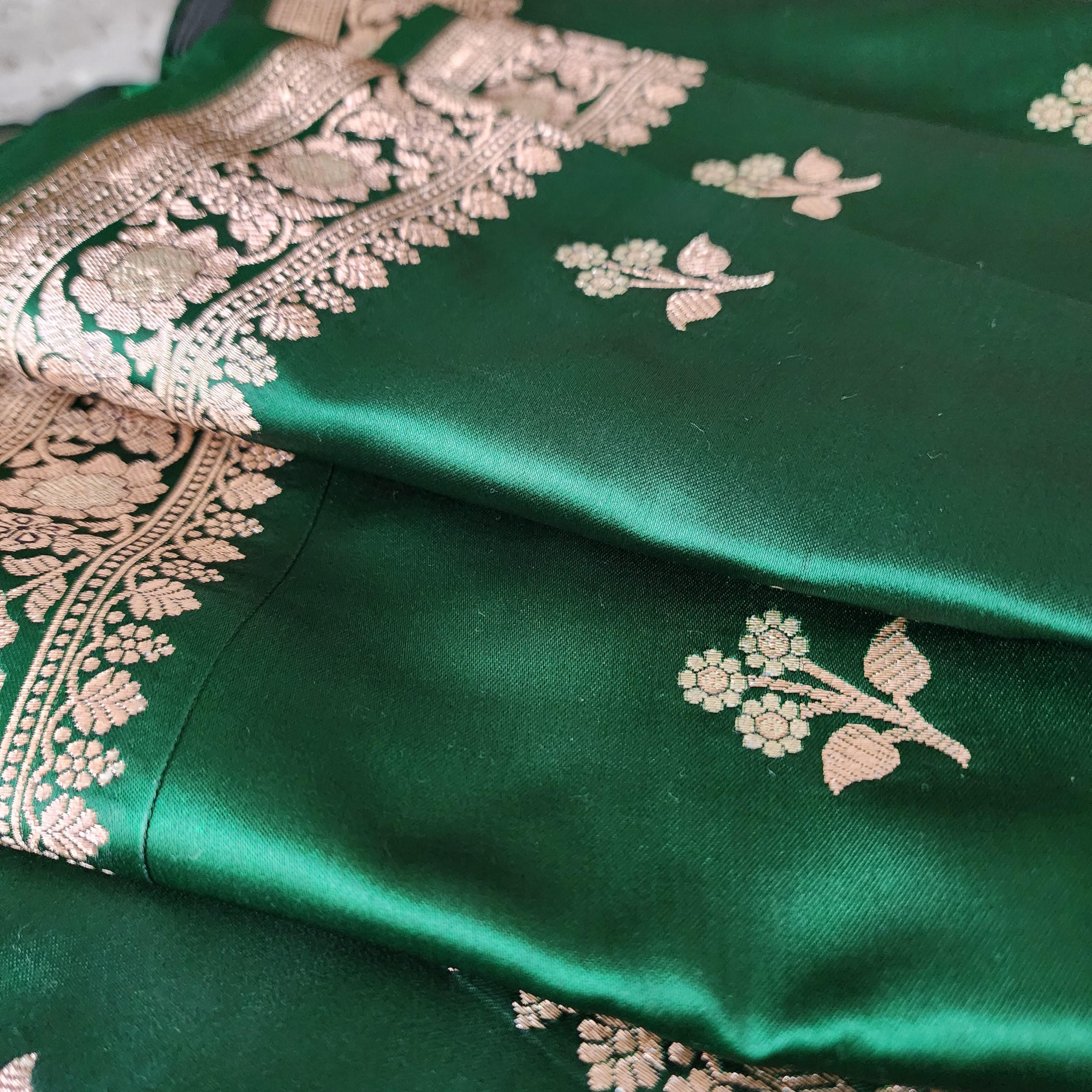 Exquisite Emerald Green, Pure Banarasi Katan Silk Saree with Rich Gold & Silver Zari Weaving